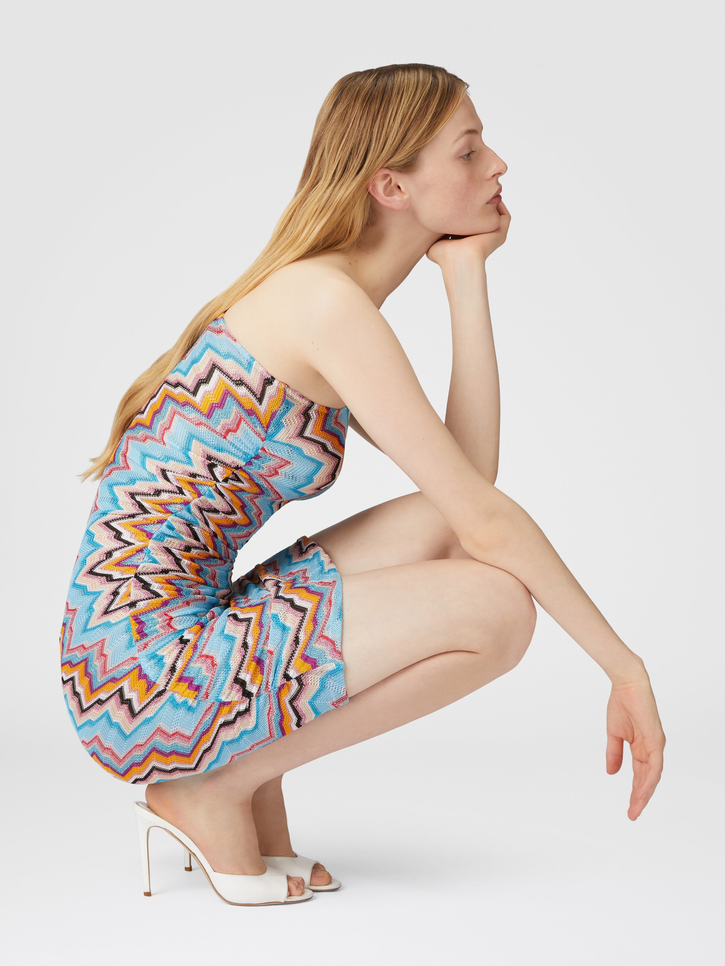 Copricostume corto monospalla con motivo zig zag, Multicolor  - 3