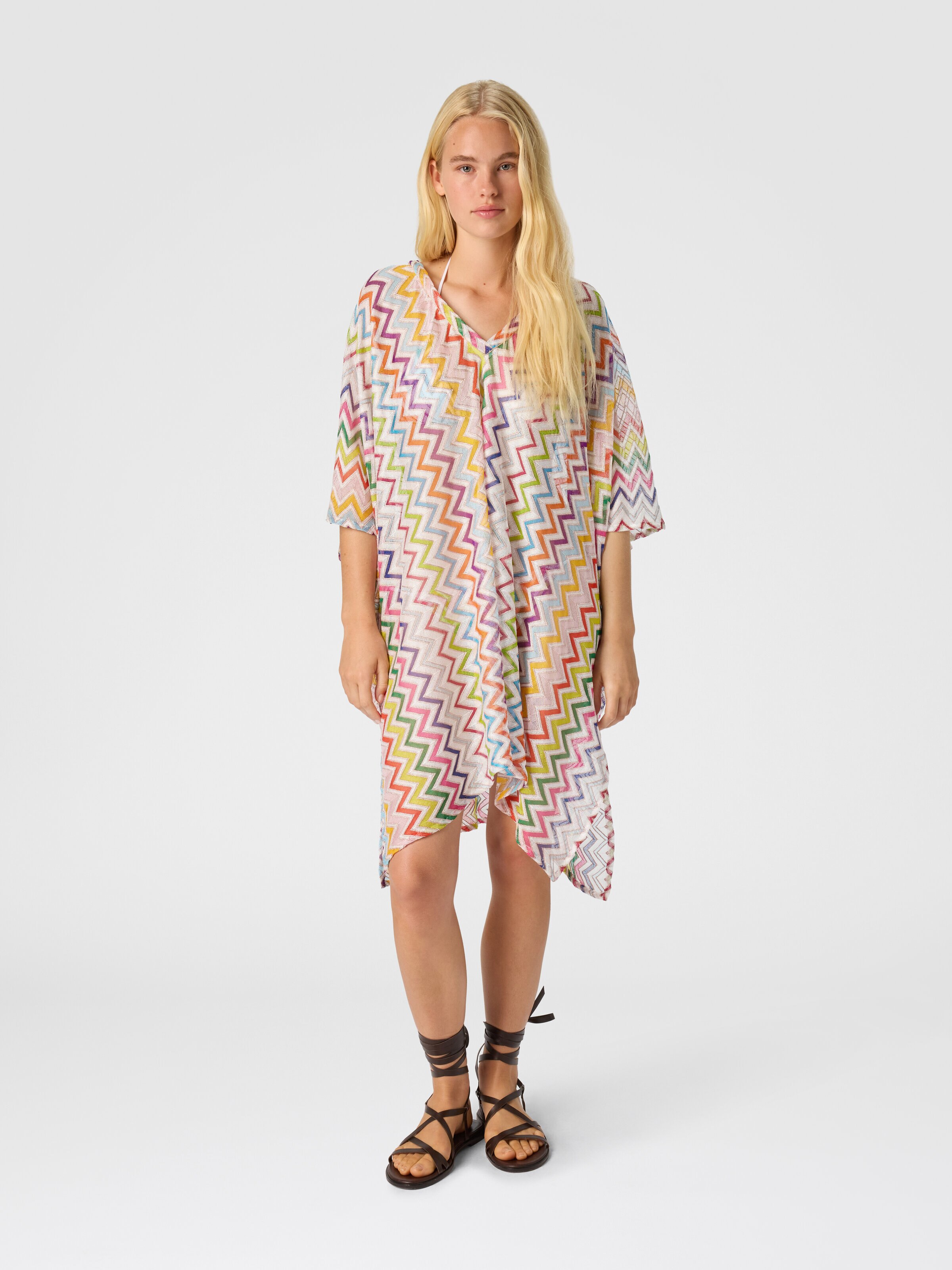 V-neck caftan with zig zag pattern, Multicoloured  - 1