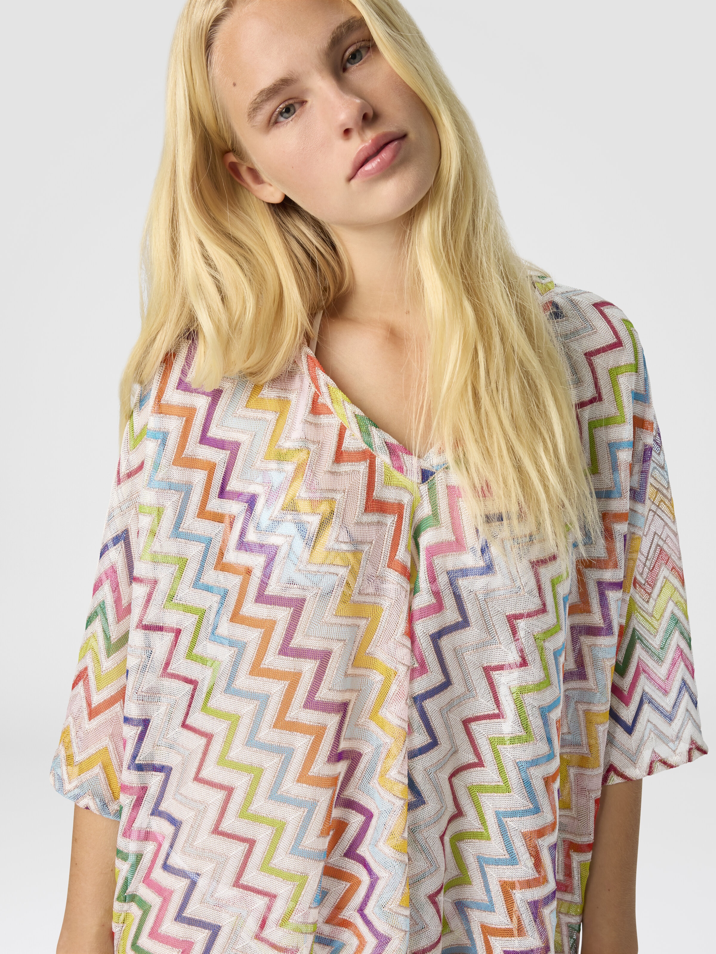 V-neck caftan with zig zag pattern, Multicoloured  - 3