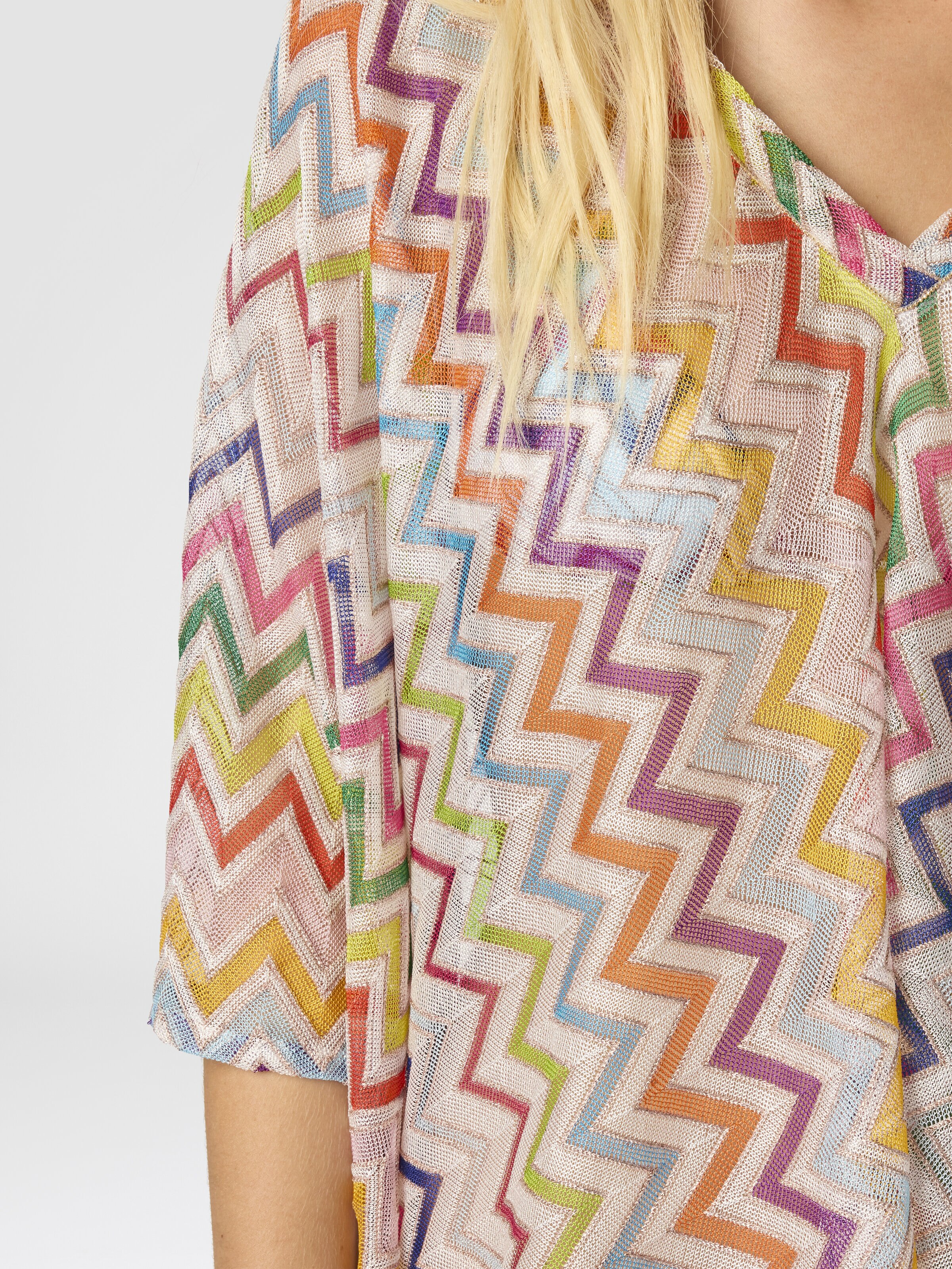 V-neck caftan with zig zag pattern, Multicoloured  - 4