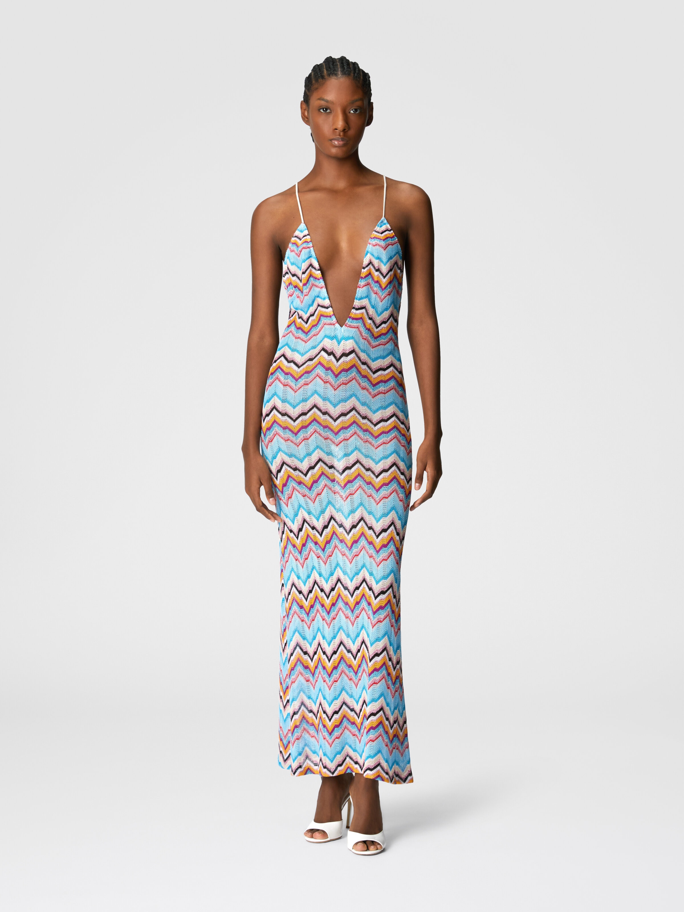 Long cover-up with open back and zig zag pattern, Multicoloured  - 1