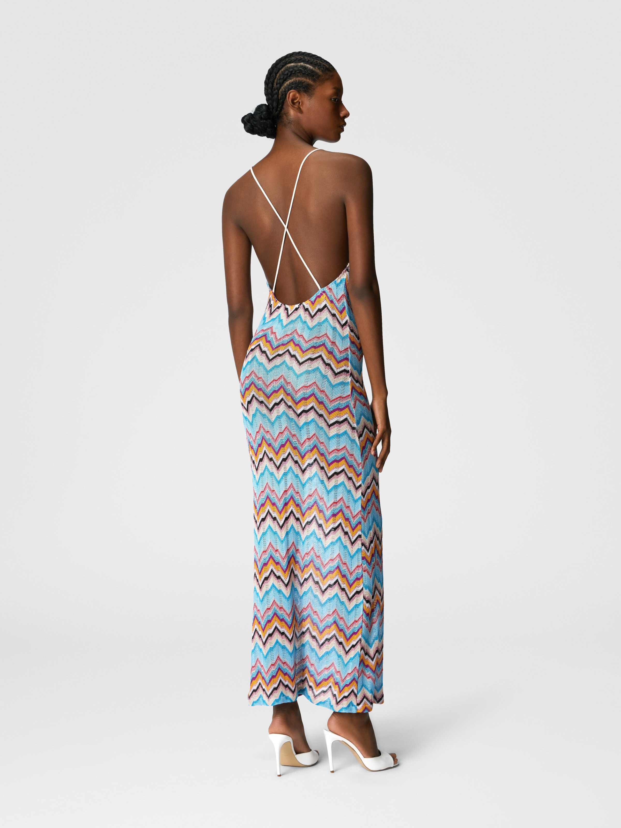 Long cover-up with open back and zig zag pattern, Multicoloured  - 2