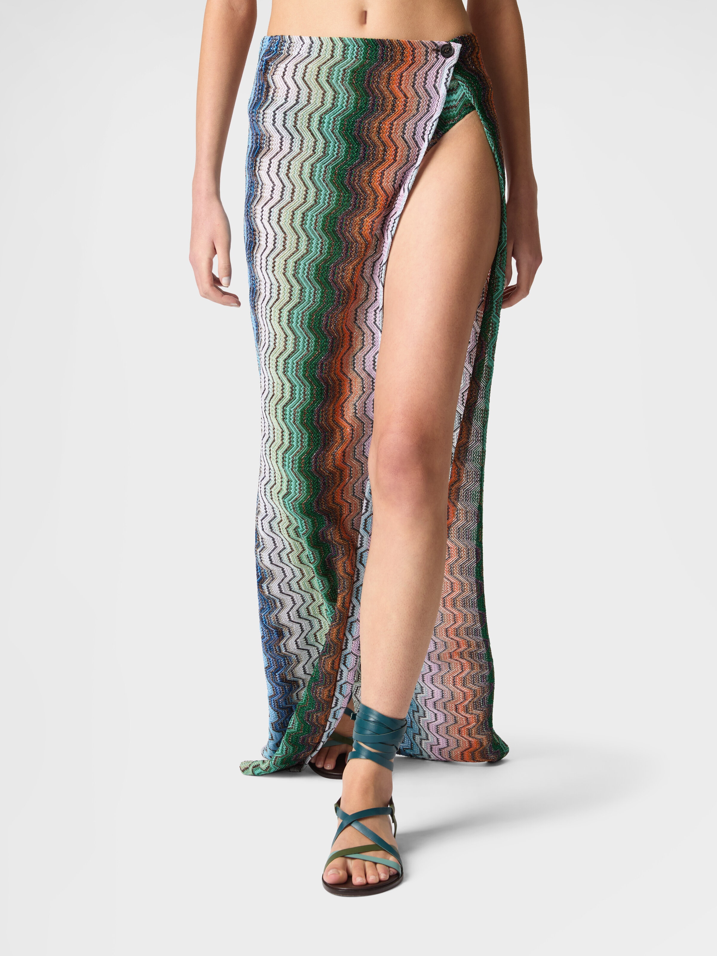 Long skirt in viscose lamé with greek motif Multicoloured | Missoni