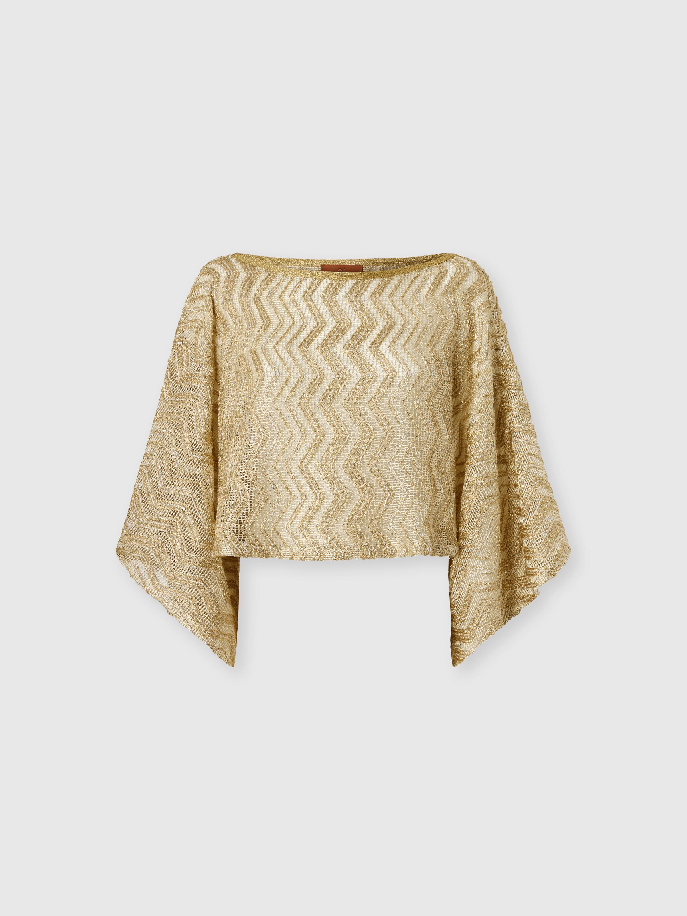 Zigzag mesh top with sequins and wide sleeves, Gold - 0