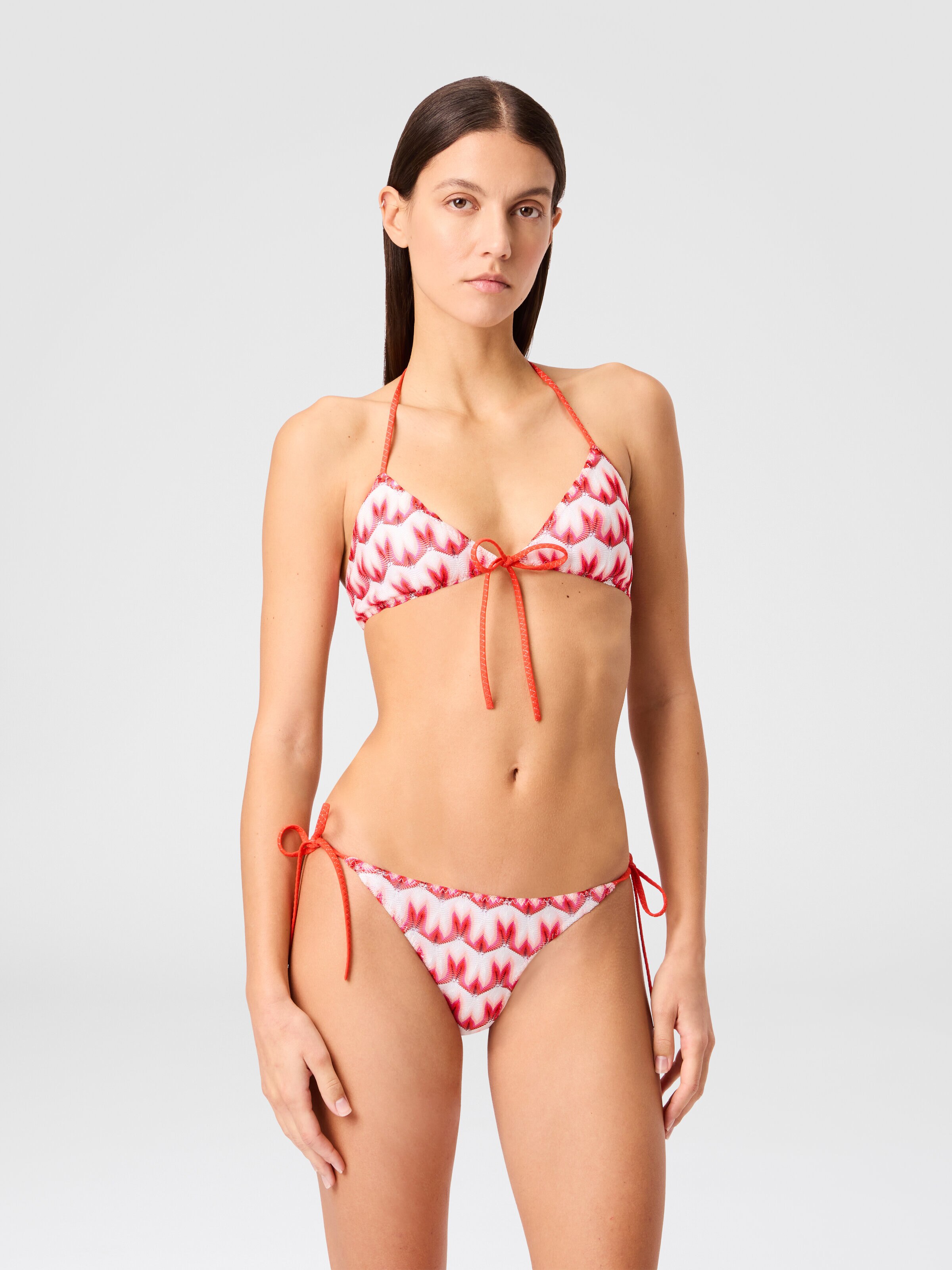 Triangle bikini in viscose with floral motif, Multicoloured  - 1