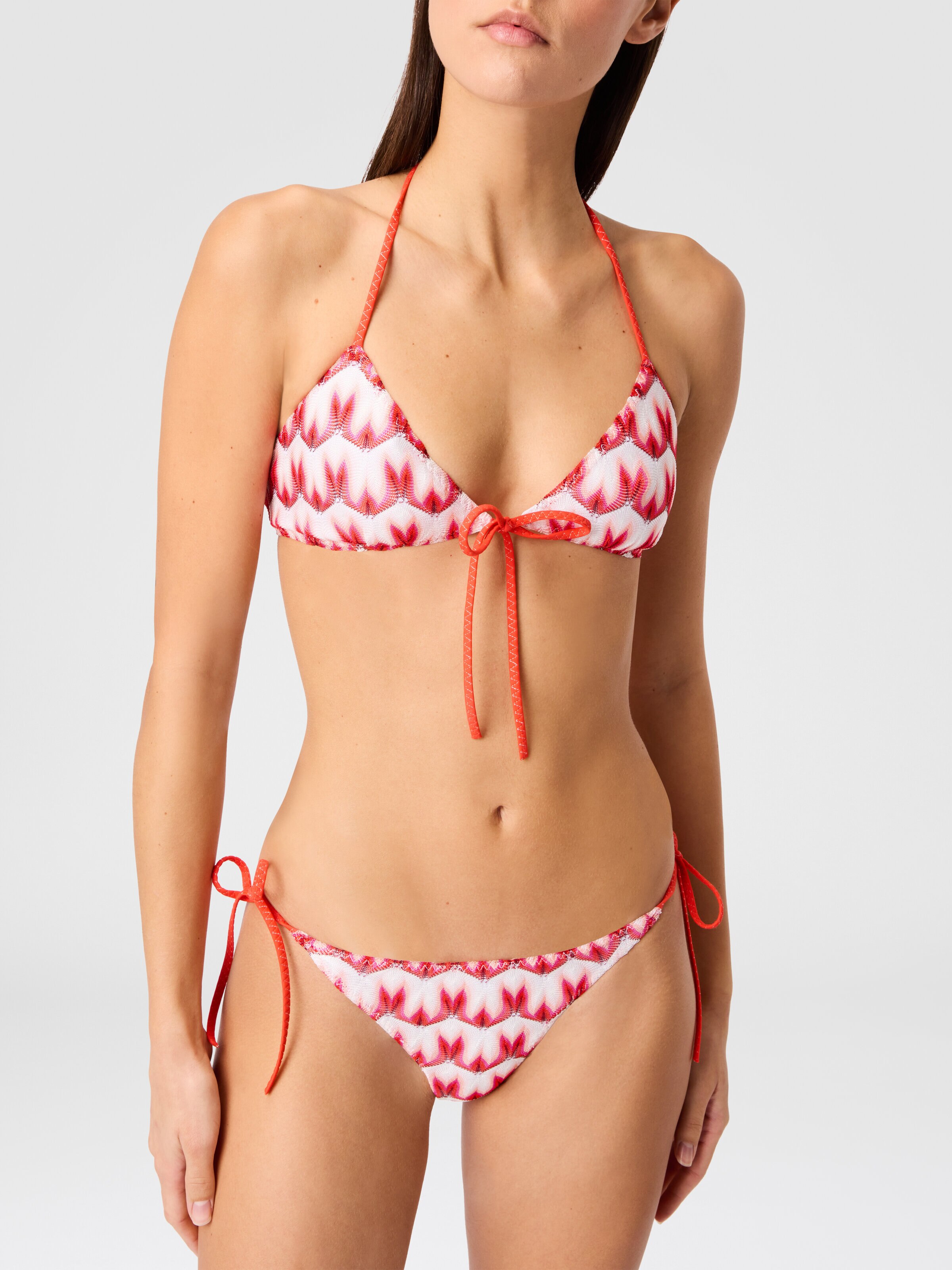 Triangle bikini in viscose with floral motif, Multicoloured  - 4