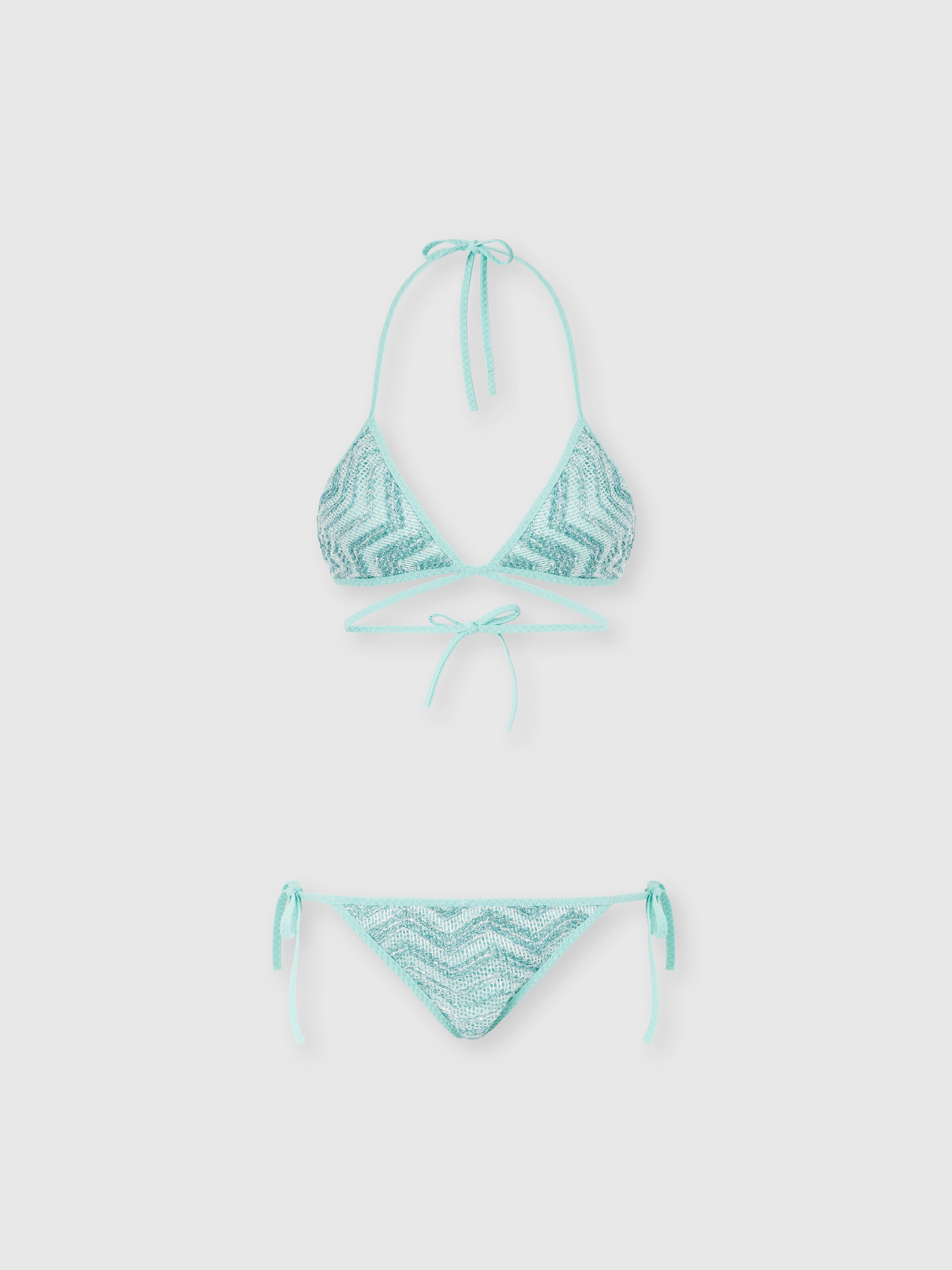 Triangel-Netz-Bikini mit Zickzack-Muster und Pailletten, Hellblau - 0
