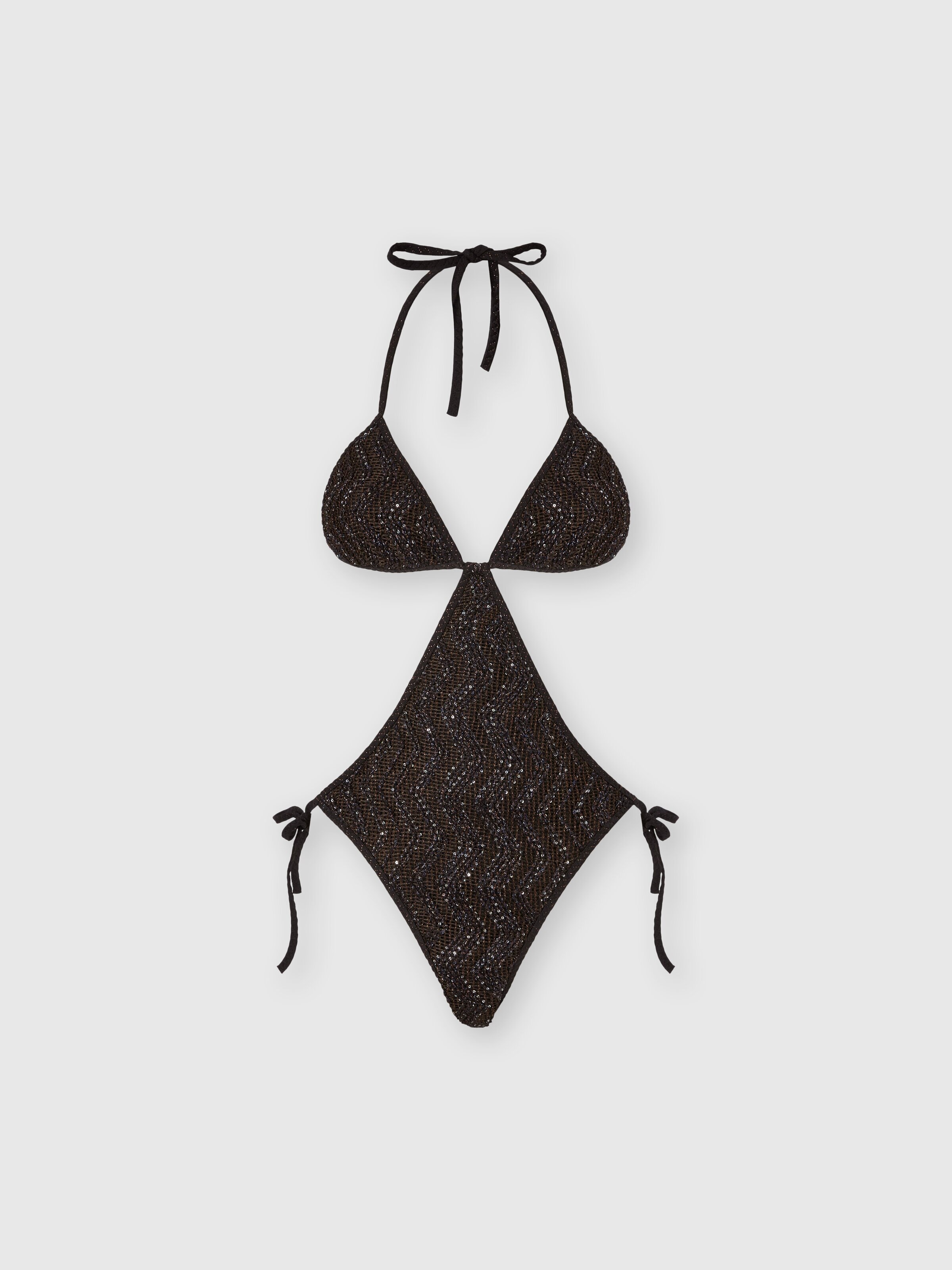 Zickzack-Netz-Trikini mit Pailletten, Braun - 0