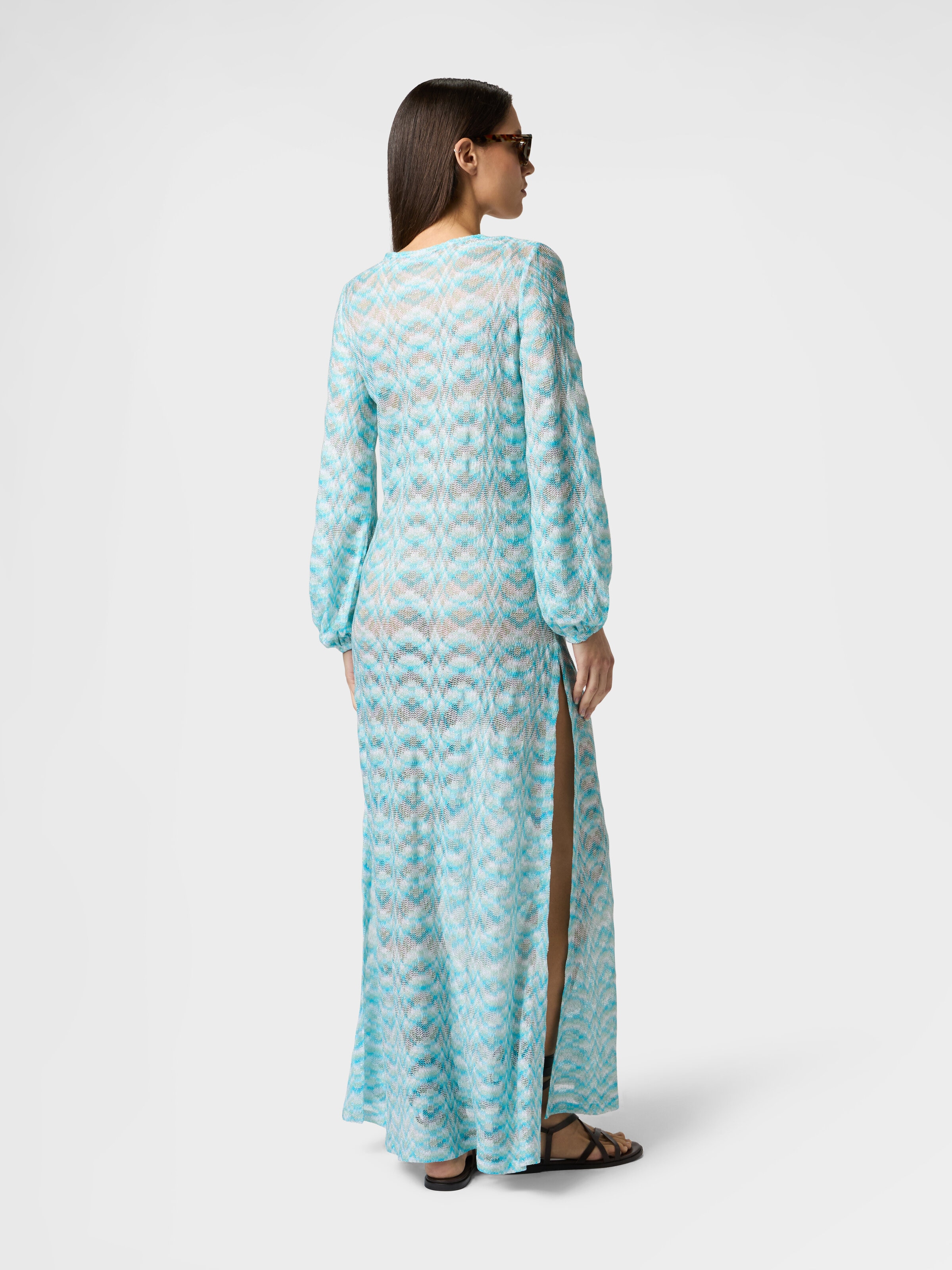 Long-sleeved cover-up dress in shaded lam viscose White & Light Blue |  Missoni