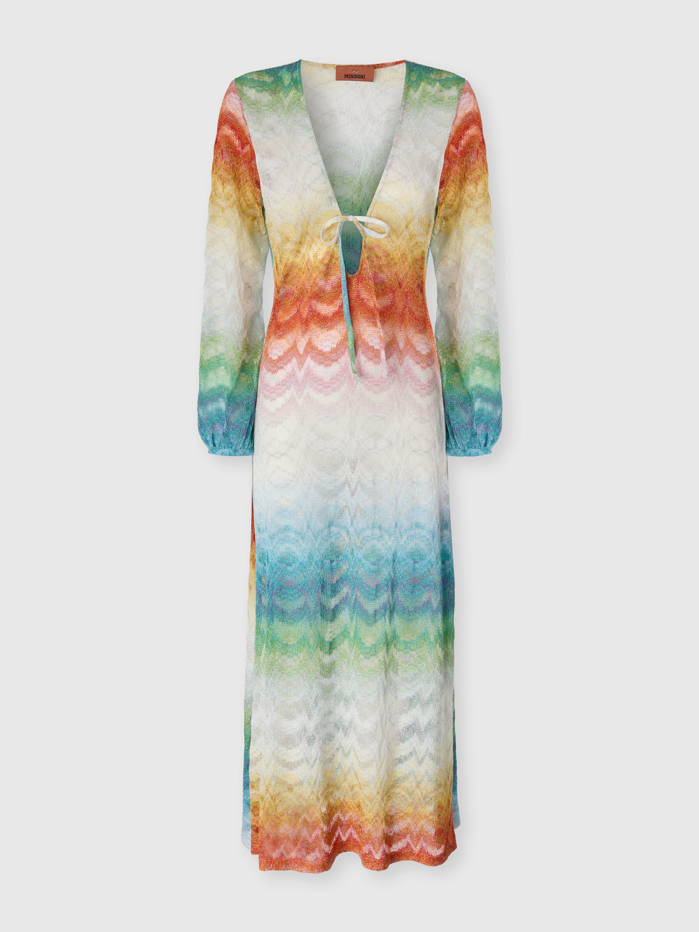 Vestido de playa de manga larga en viscosa lamé degradado, Multicolor  - 0