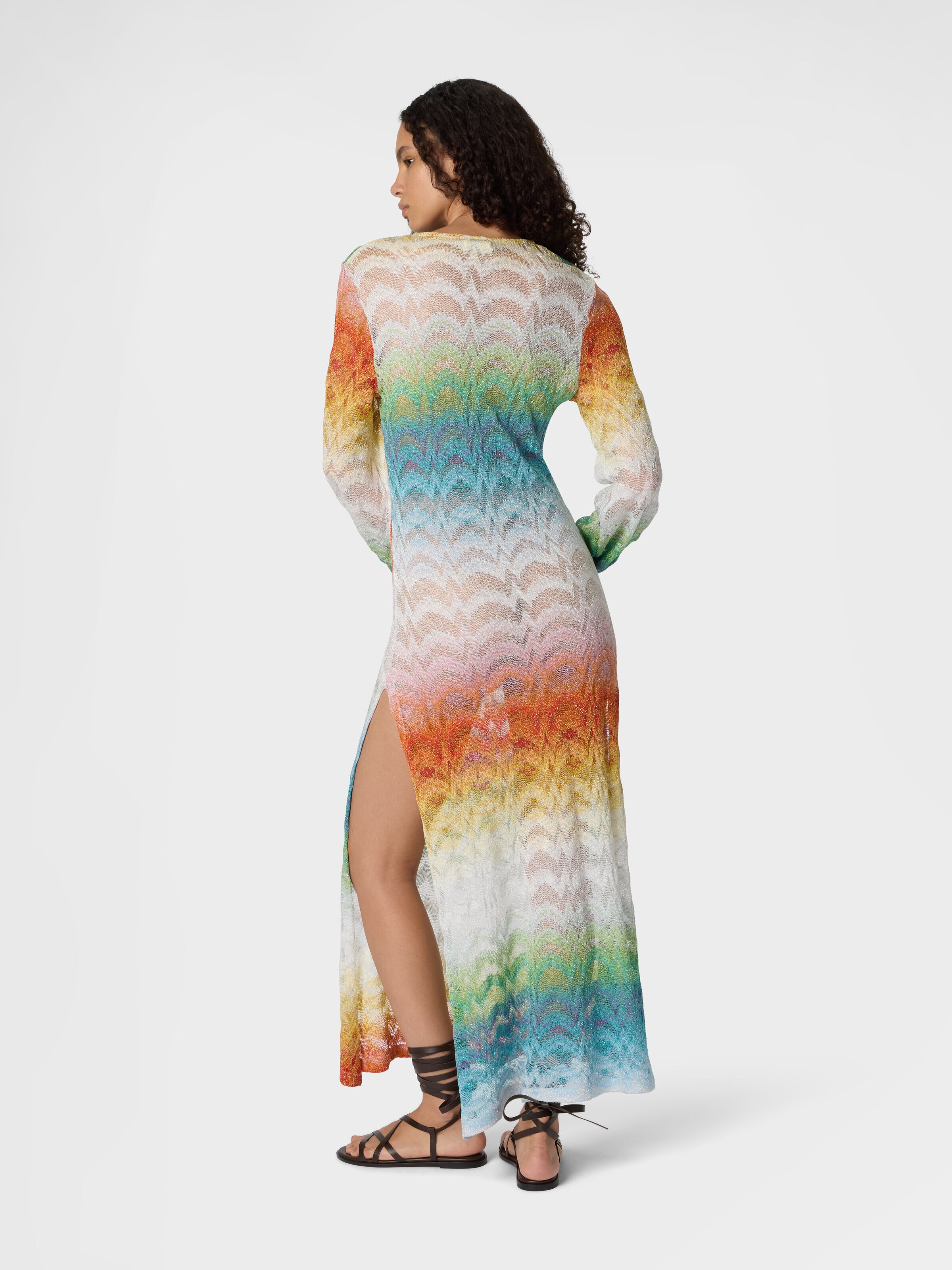 Vestido de playa de manga larga en viscosa lamé degradado, Multicolor  - 2