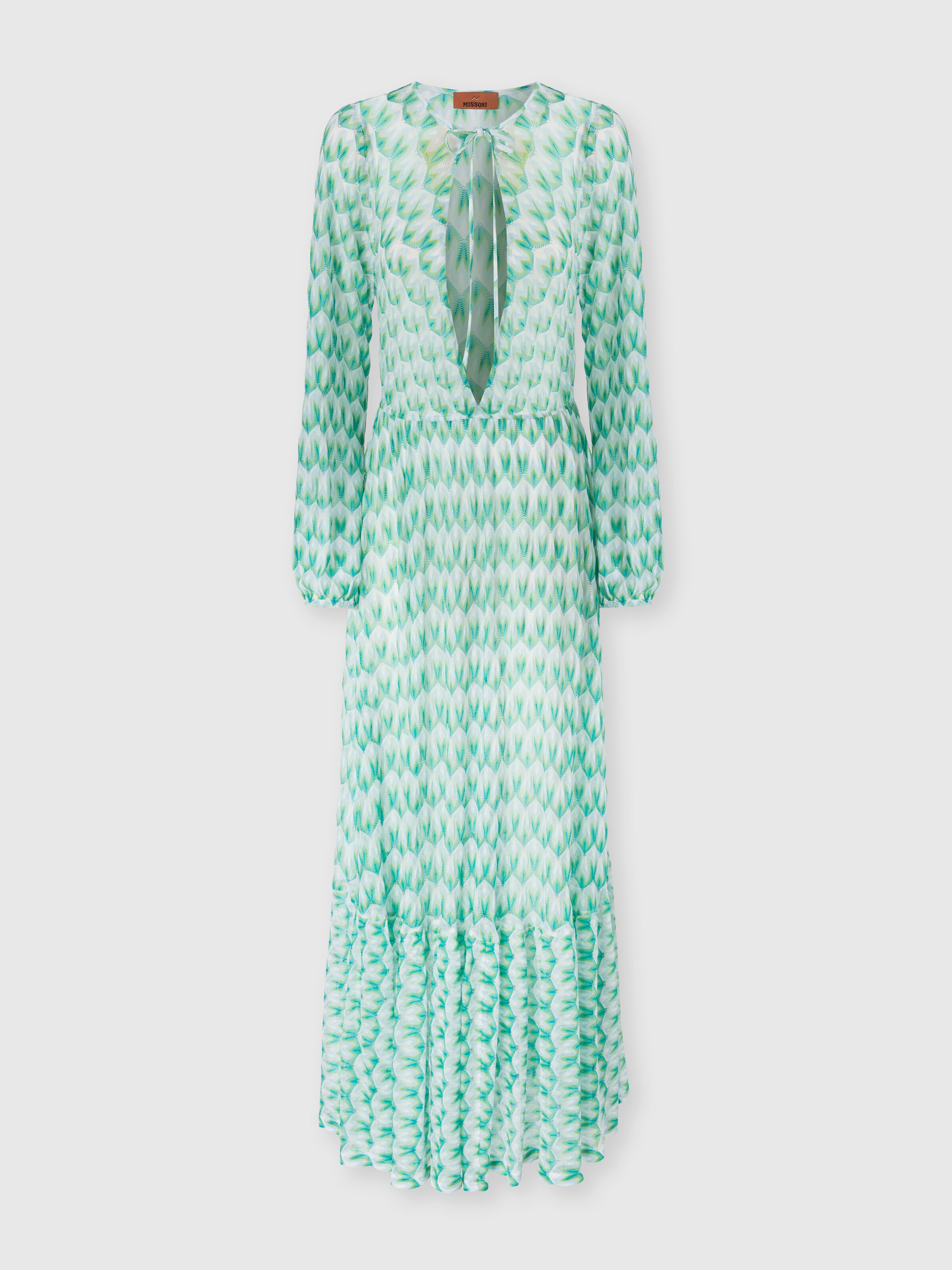 Cover-up in viscose with floral pattern and long sleeves, Multicoloured  - 0