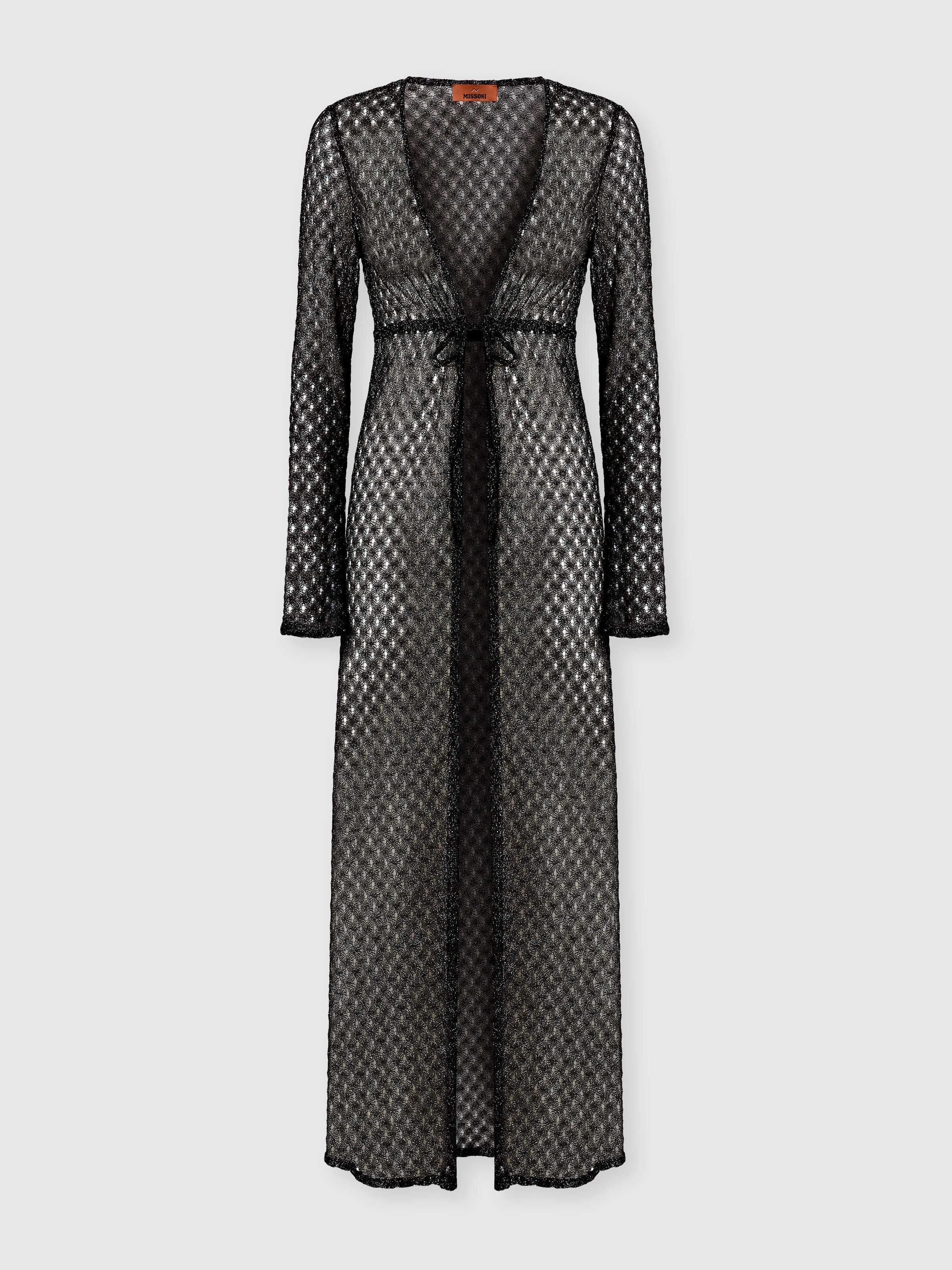 Long cardigan in lamé viscose with spiderweb motif Brown | Missoni