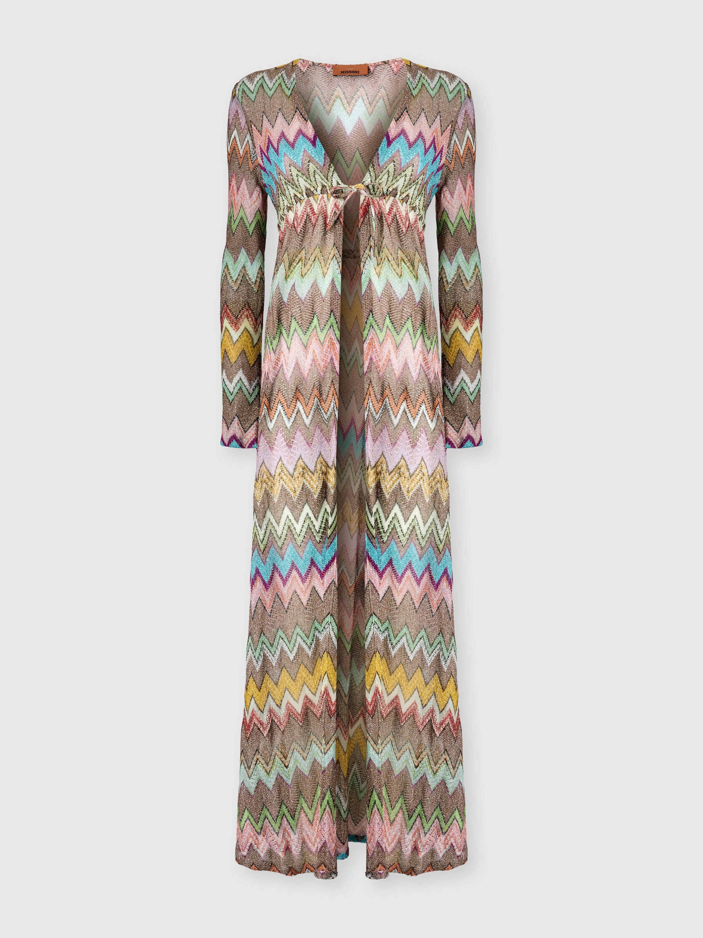 Long cardigan in lamé viscose with macro zigzag pattern Black