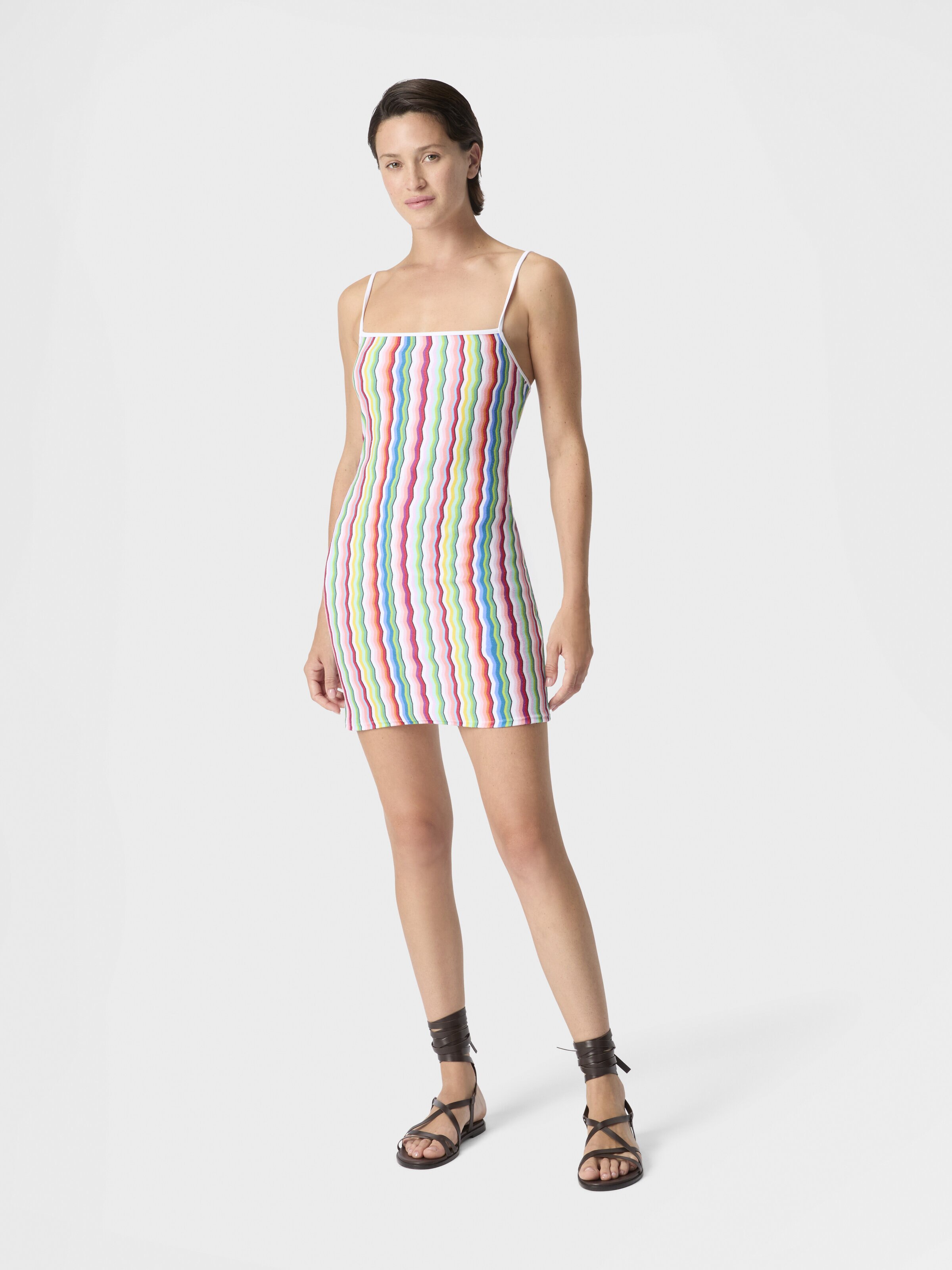 Mini cover-up dress in terry cloth with zigzag print, Multicoloured  - 1