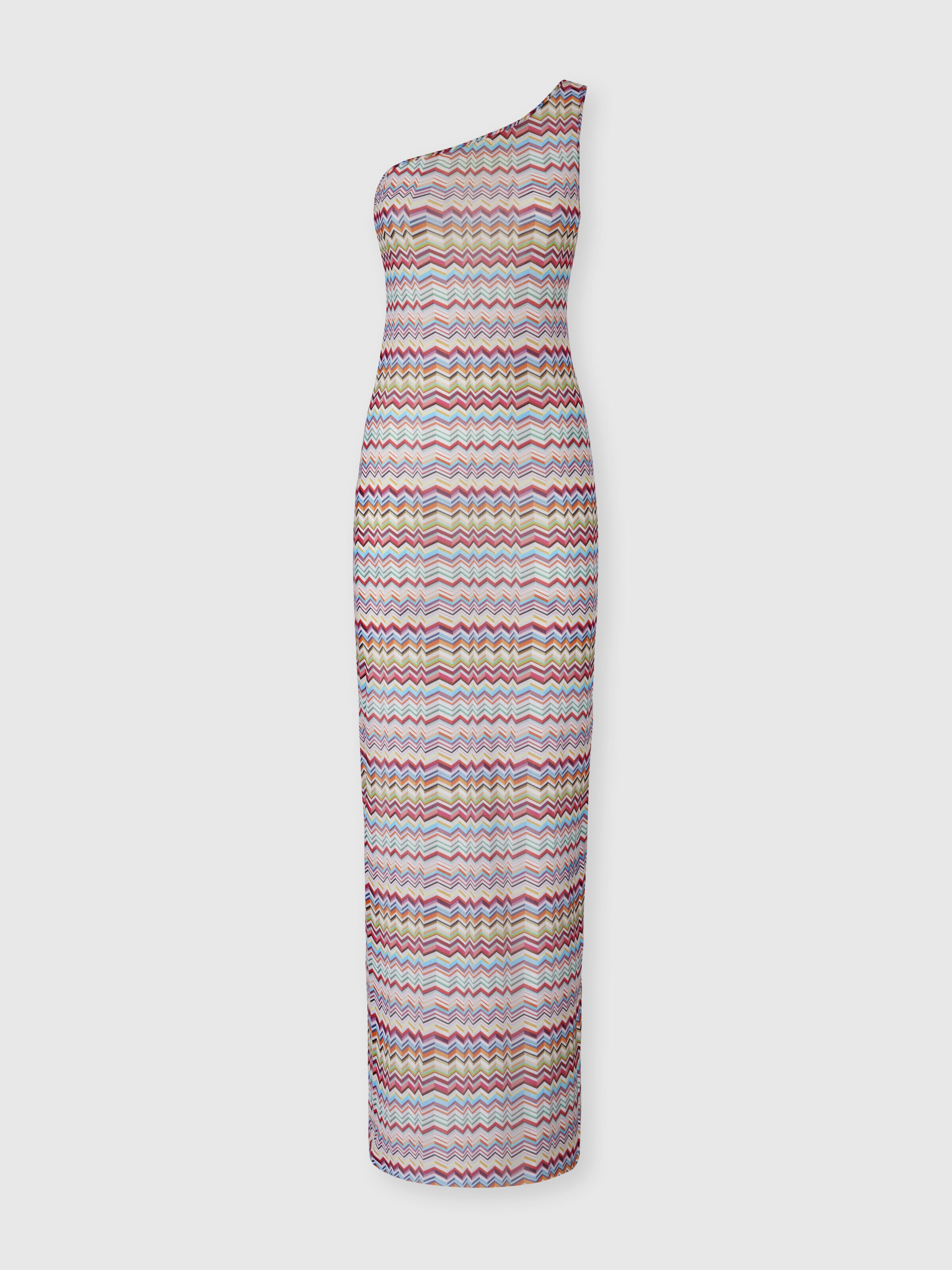 Robe de plage asymétrique en tulle imprimé zigzag, Multicolore  - 0