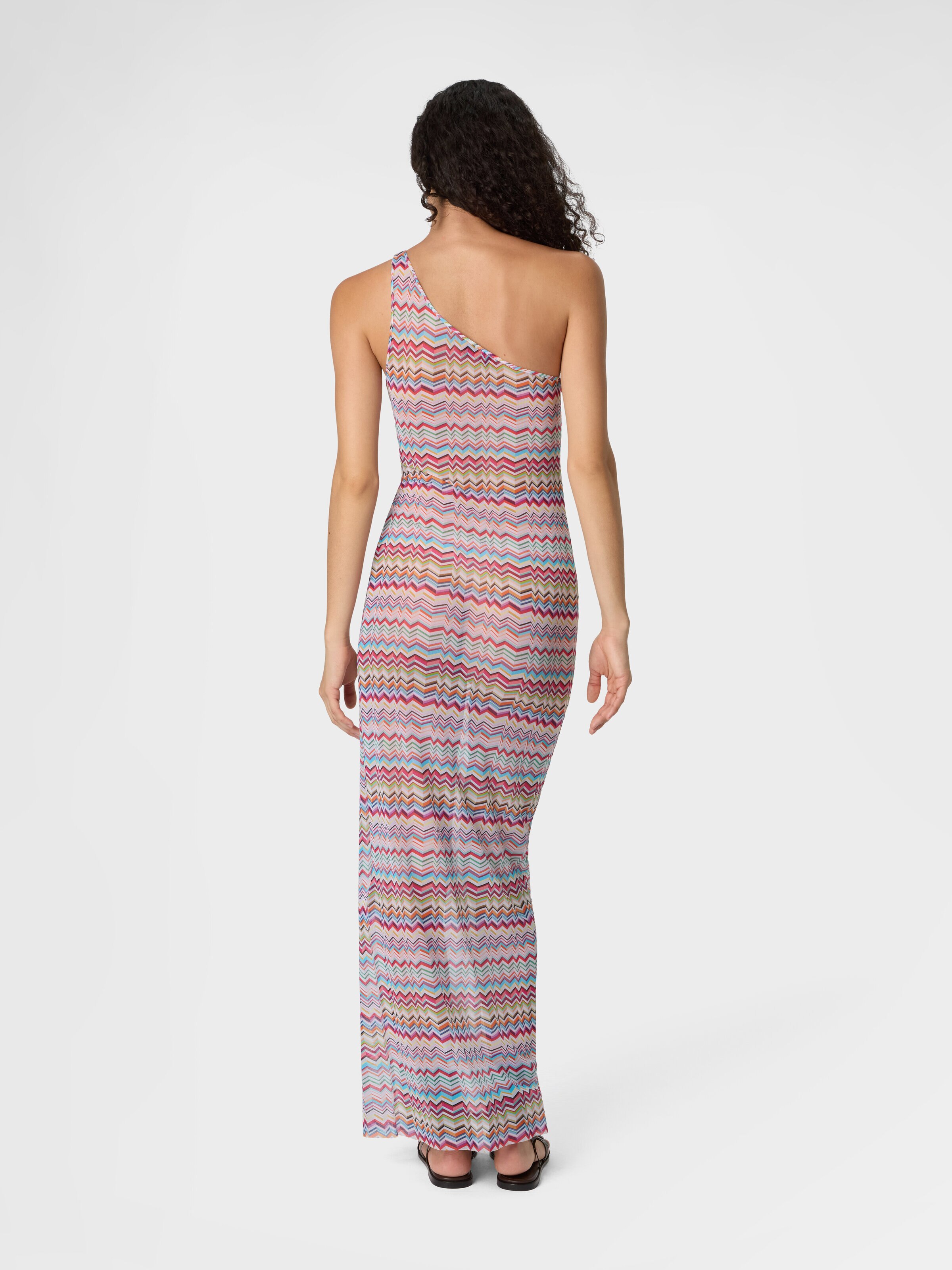 Robe de plage asymétrique en tulle imprimé zigzag, Multicolore  - 2
