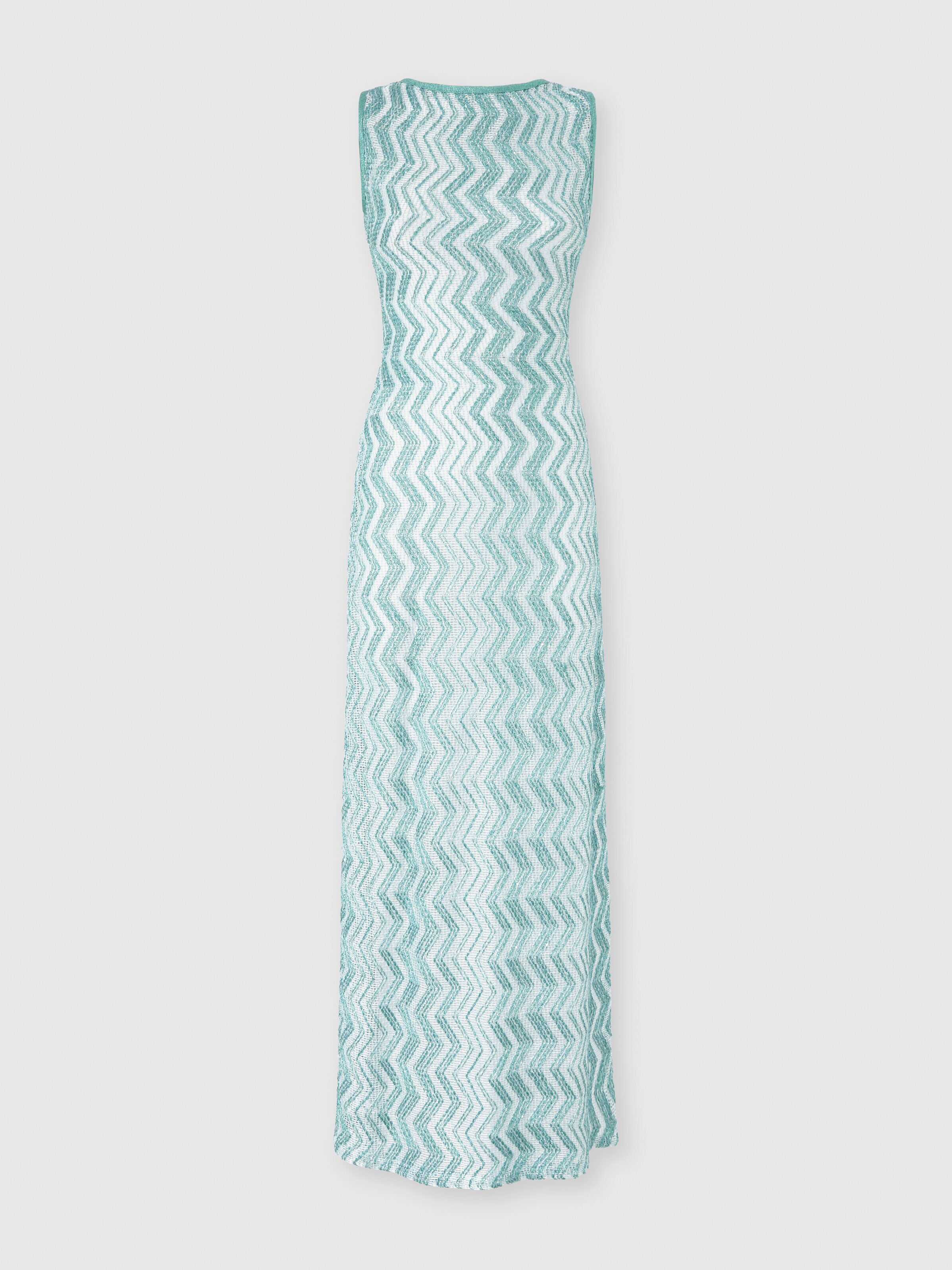 Long mesh cover-up dress with zigzag pattern, sequins, and cut-out detail, Light Blue - 0