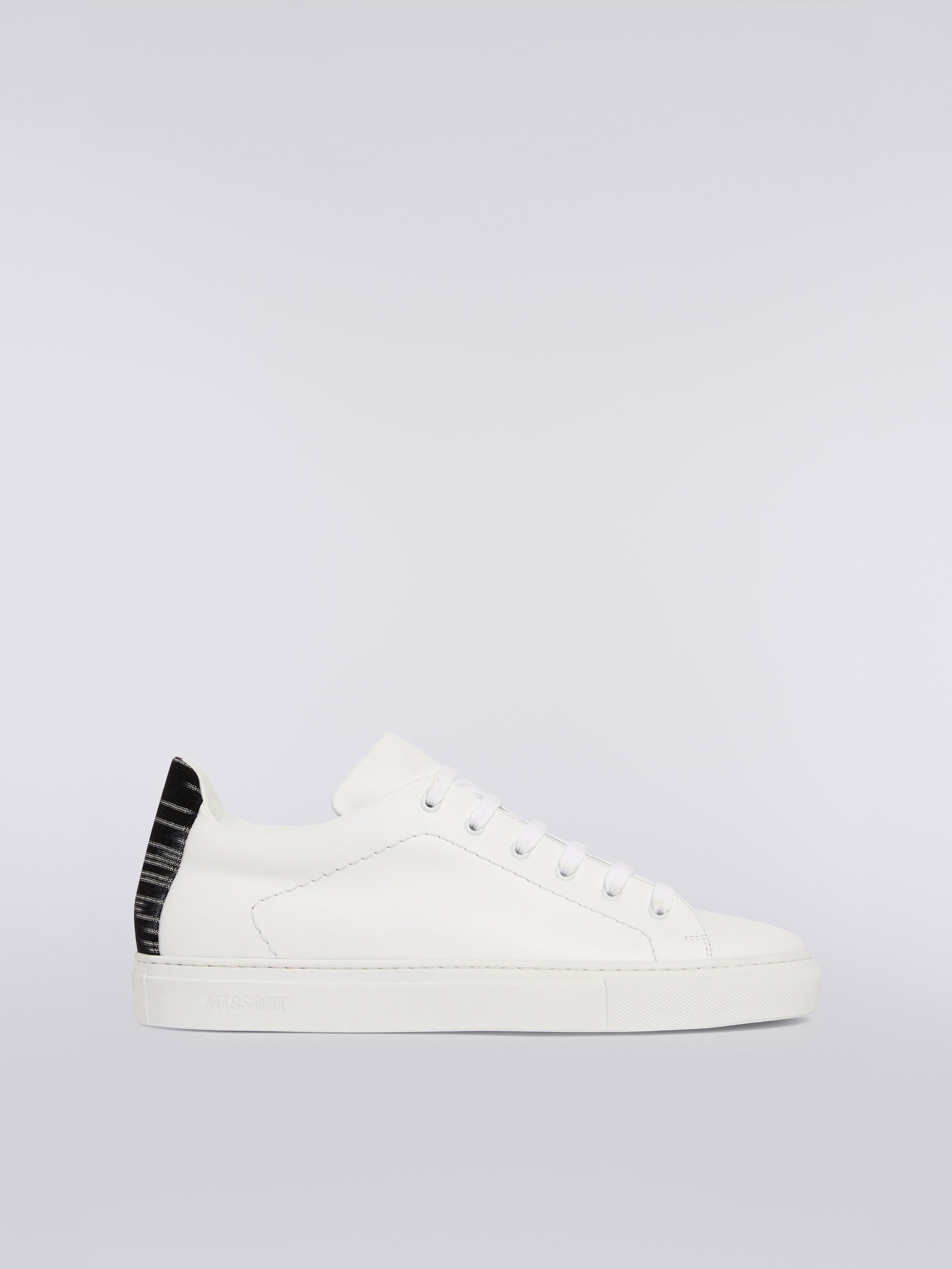 Leather trainers with slub insert, White  - 0