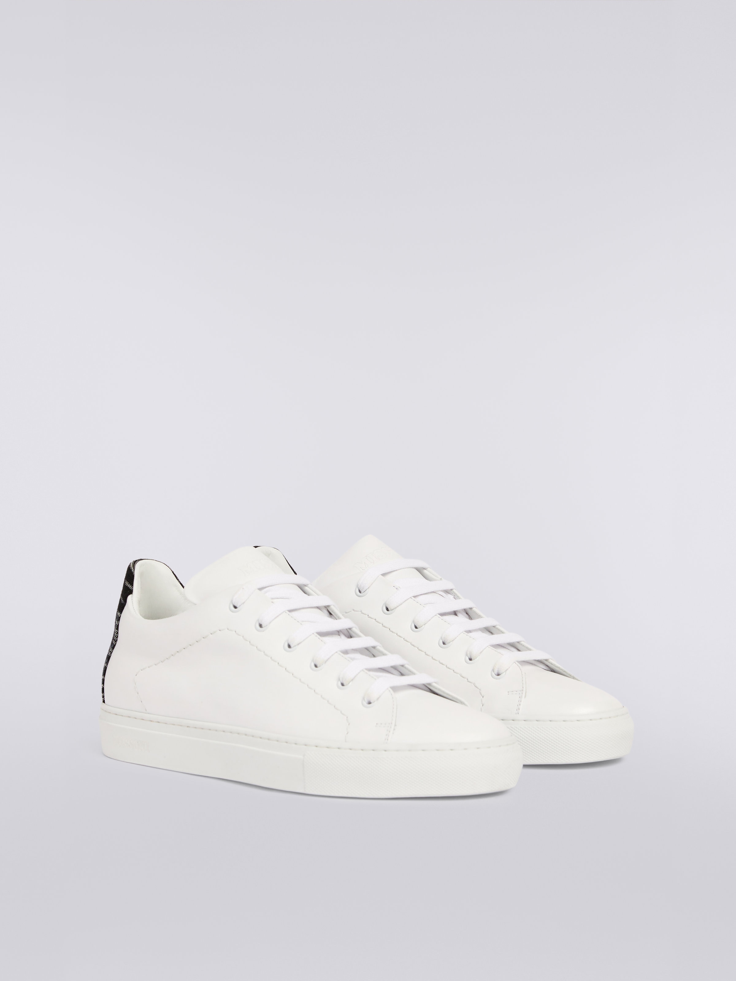 Leather trainers with slub insert, White  - 1