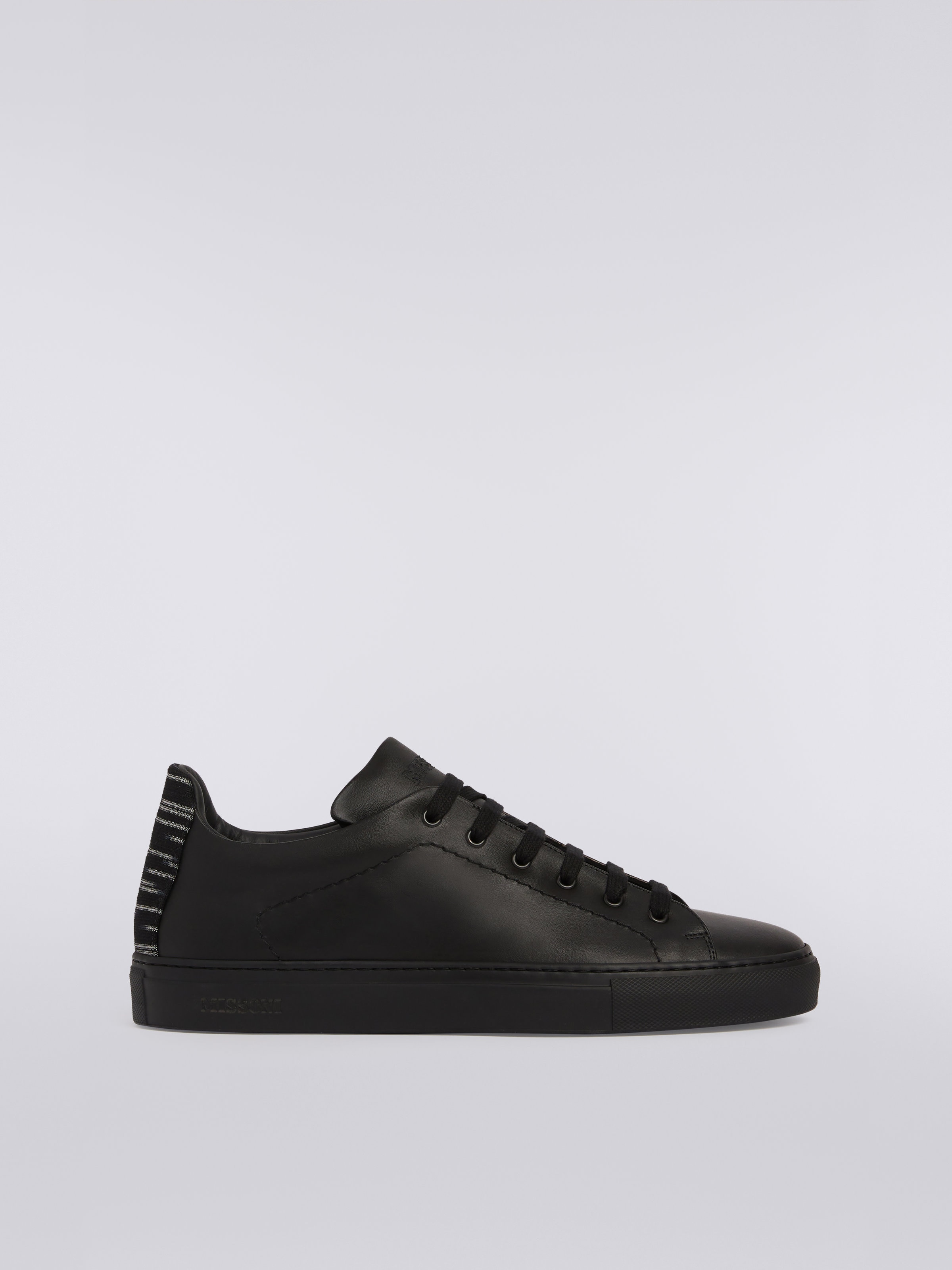 Leather trainers with slub insert, Black    - 0