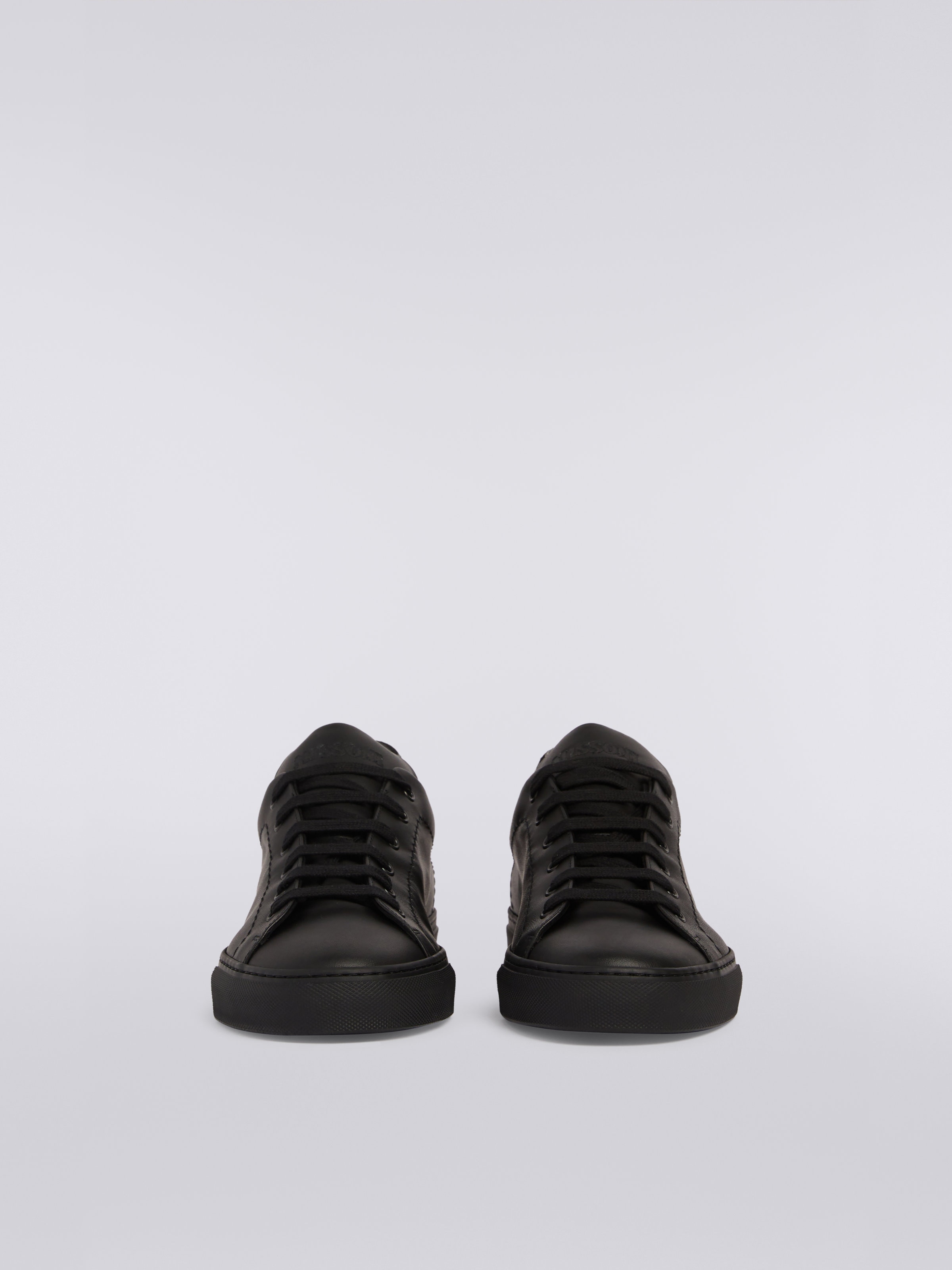 Leather trainers with slub insert, Black    - 2