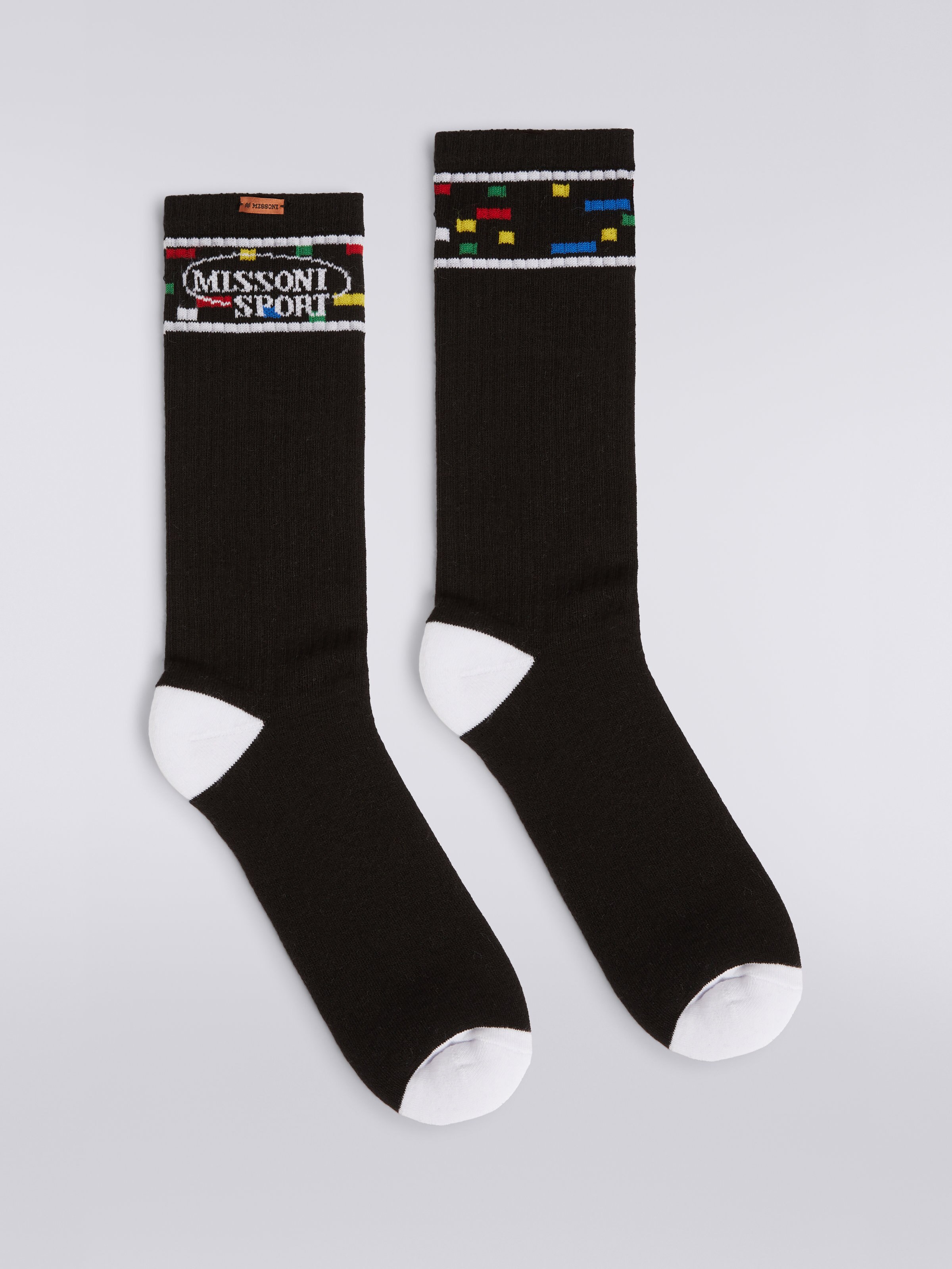 Calzini in spugna di cotone con logo legacy, Nero    - 0