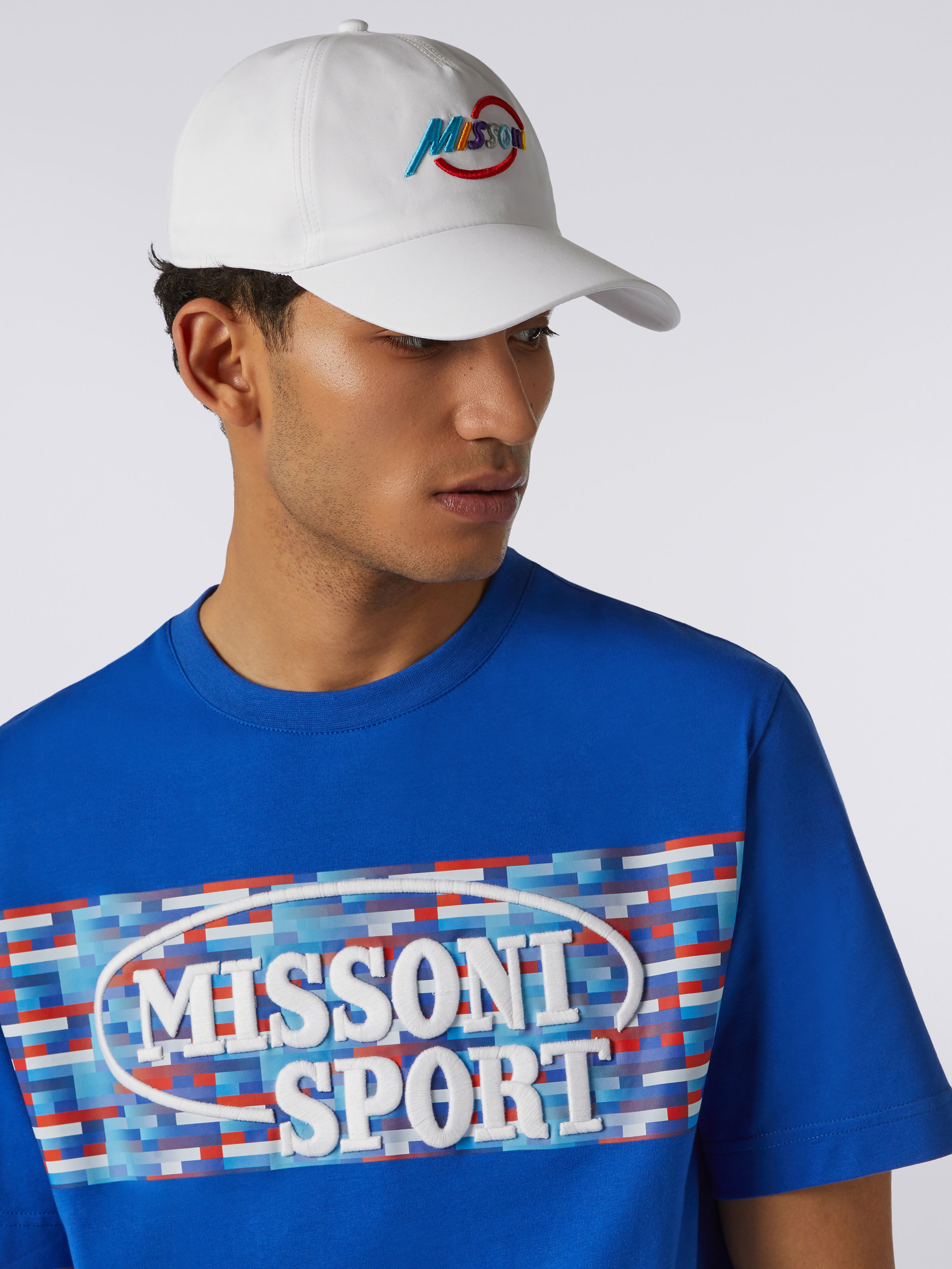 Chapeau avec visière en coton et imprimé logo multicolore, Blanc  - 3