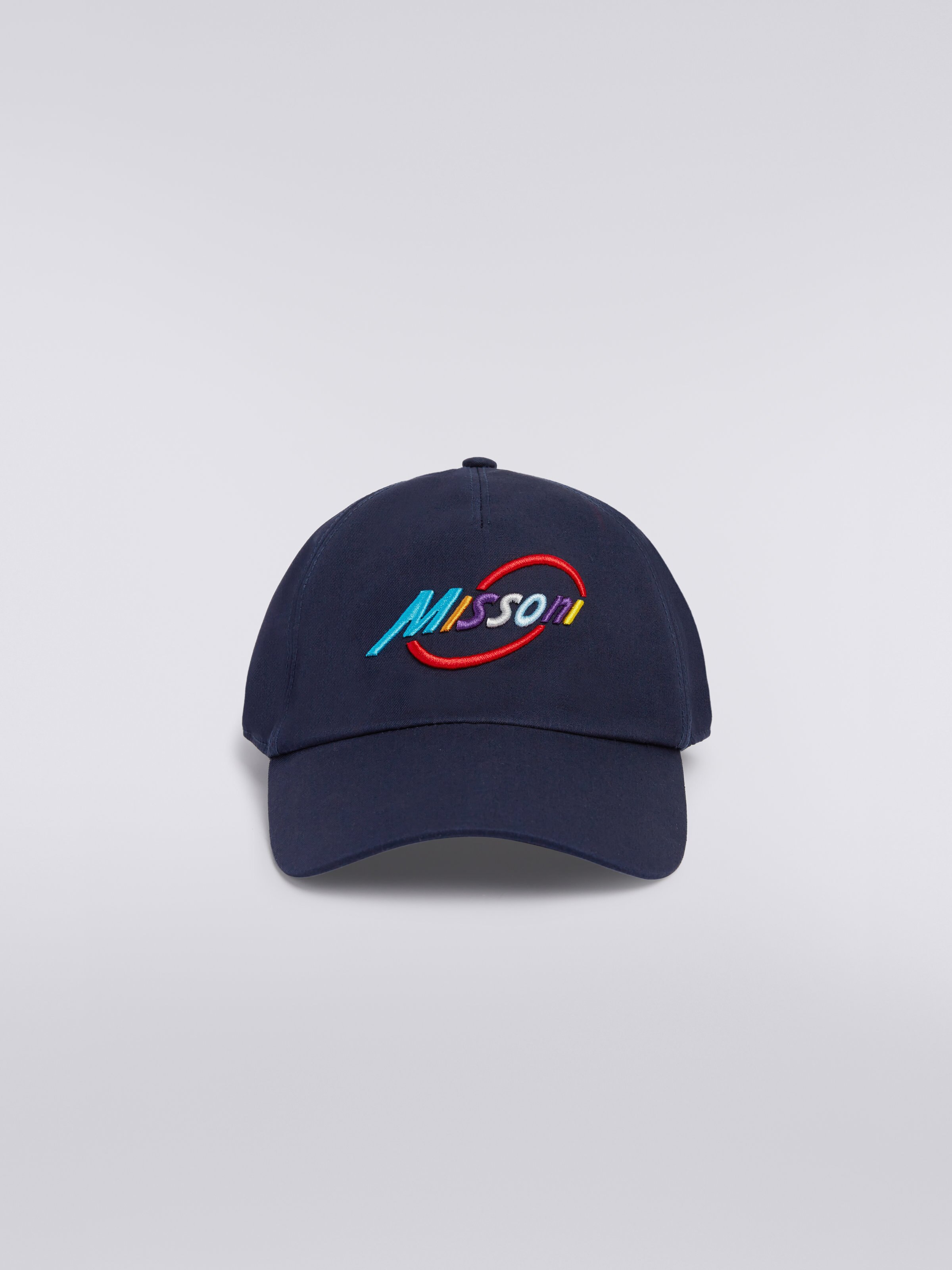 Chapeau avec visière en coton et imprimé logo multicolore, Bleu - 0