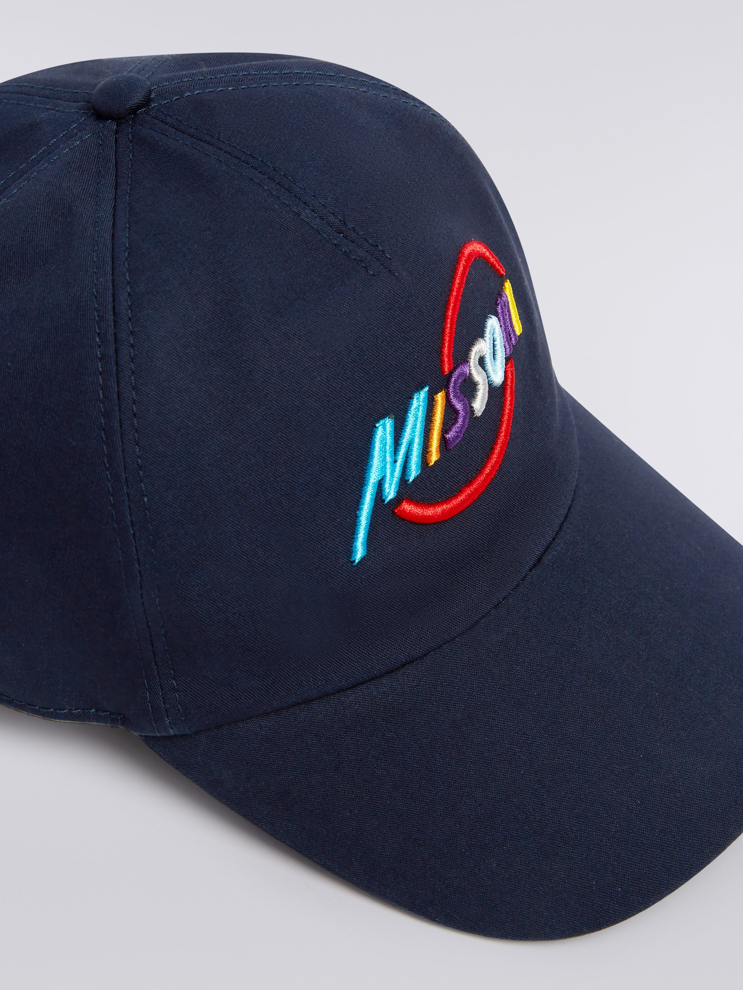 Chapeau avec visière en coton et imprimé logo multicolore, Bleu - 2