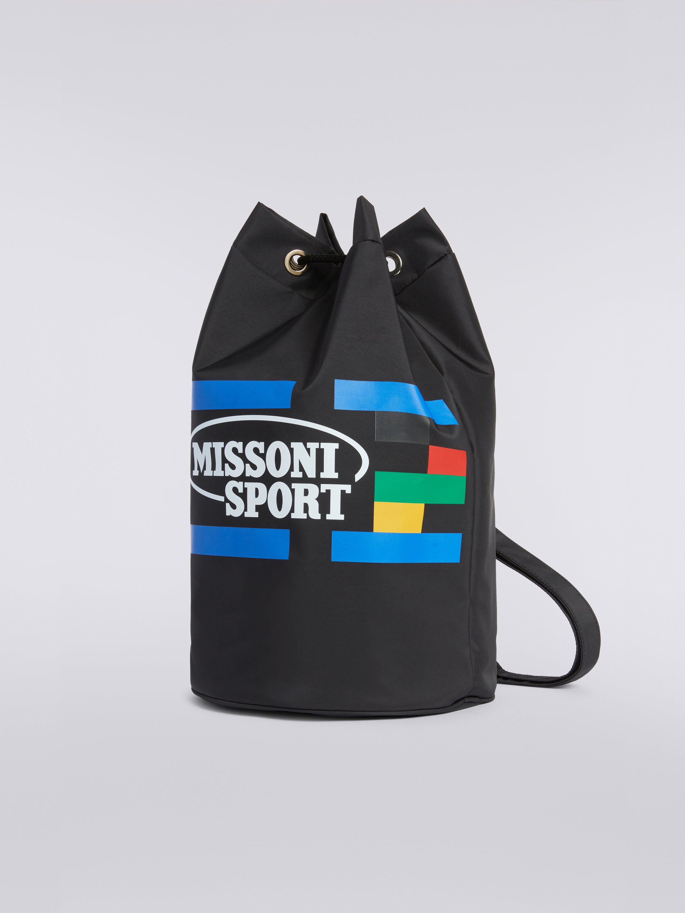 Nylon rucksack with multicoloured print and logo, Black    - 1
