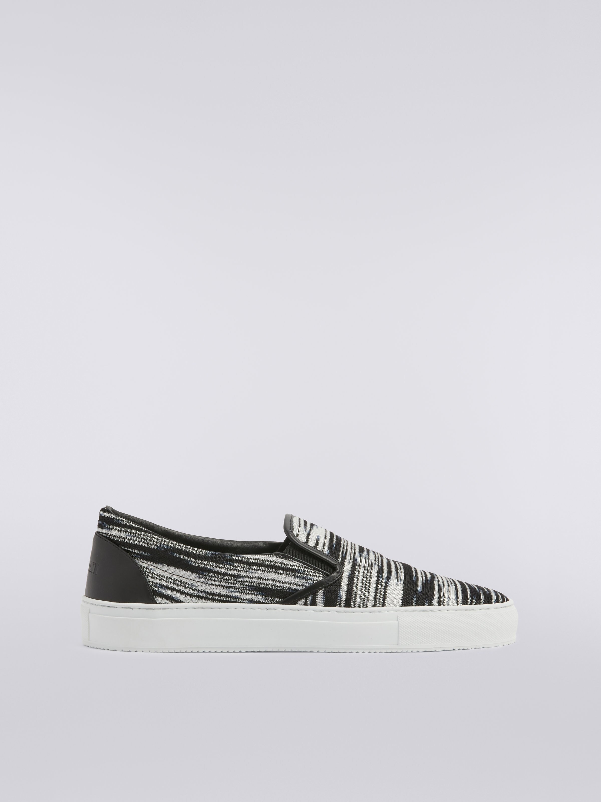 Slip-on trainers with slub fabric upper, White, Black & Grey - 0
