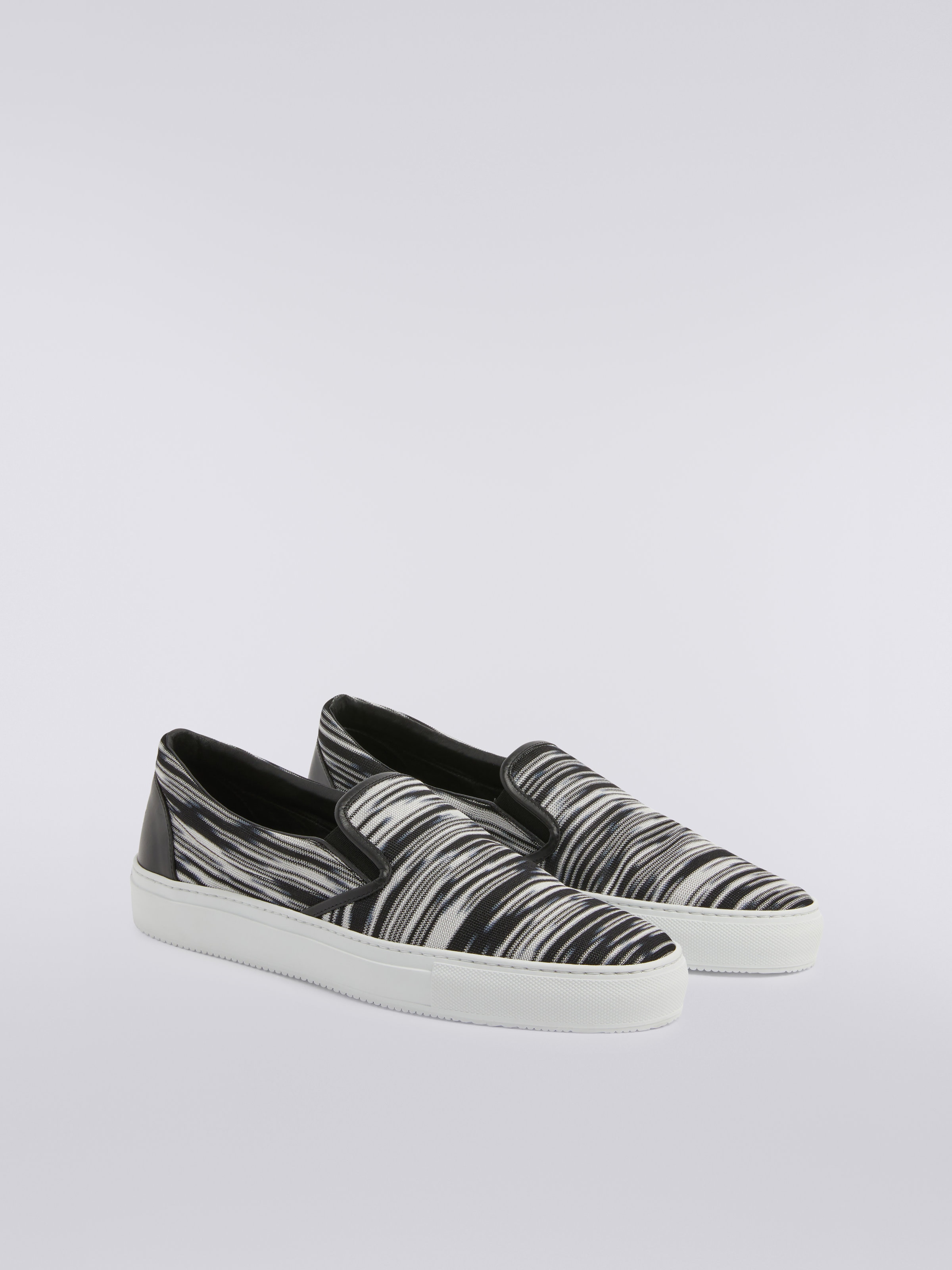 Slip-on trainers with slub fabric upper, White, Black & Grey - 1
