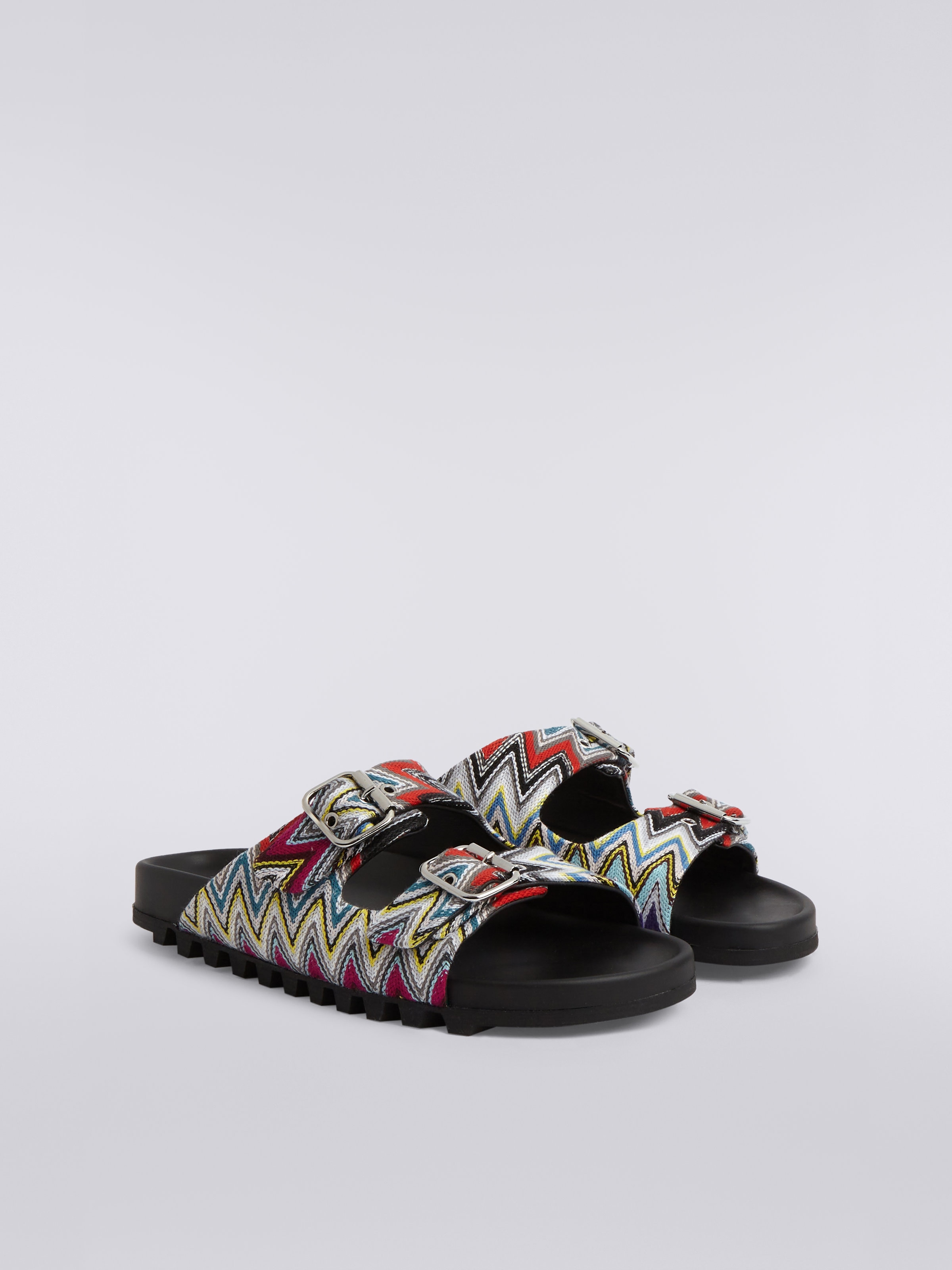 Sandals with double strap in slub fabric, Multicoloured  - 1