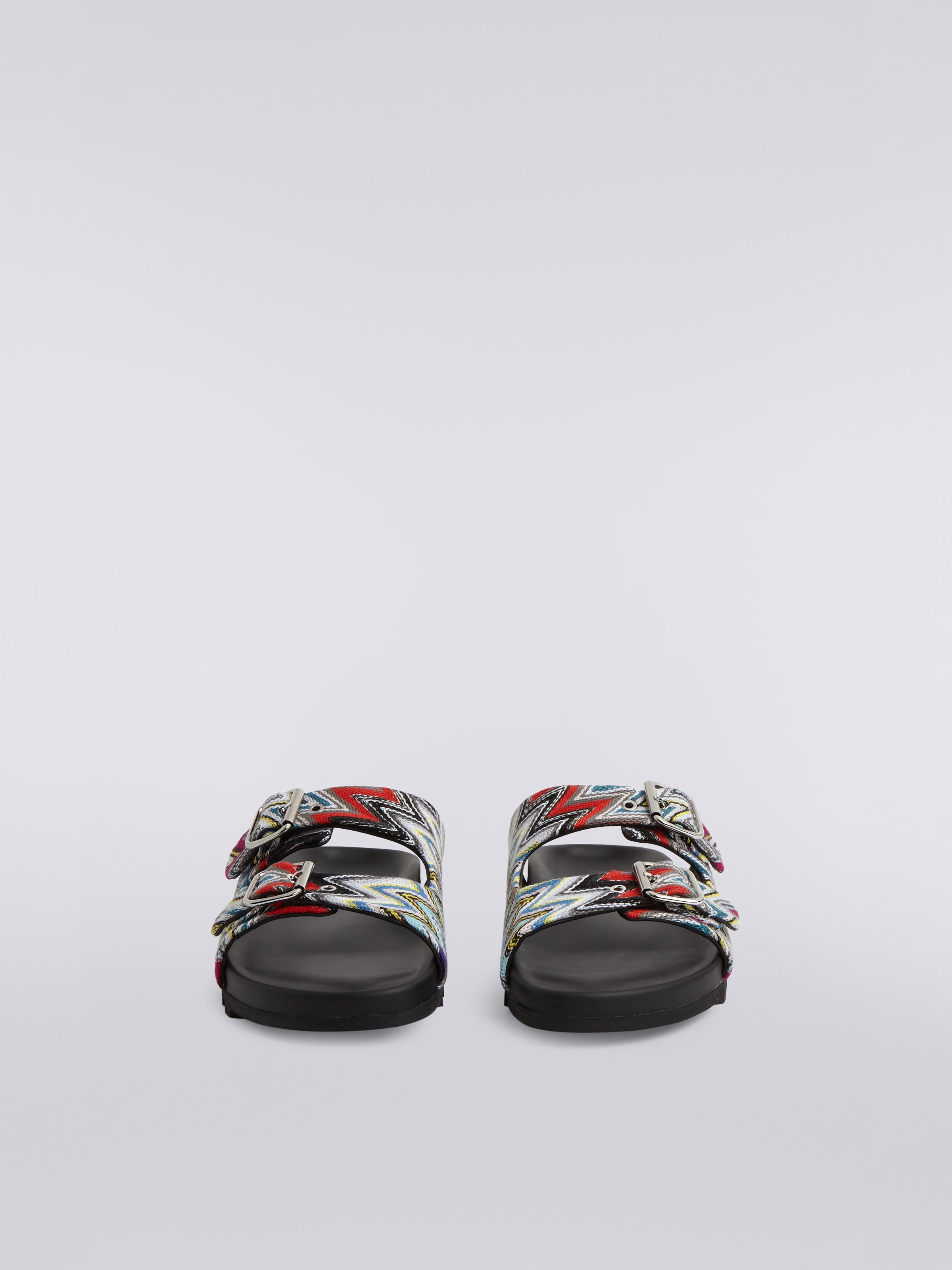 Sandals with double strap in slub fabric, Multicoloured  - 2