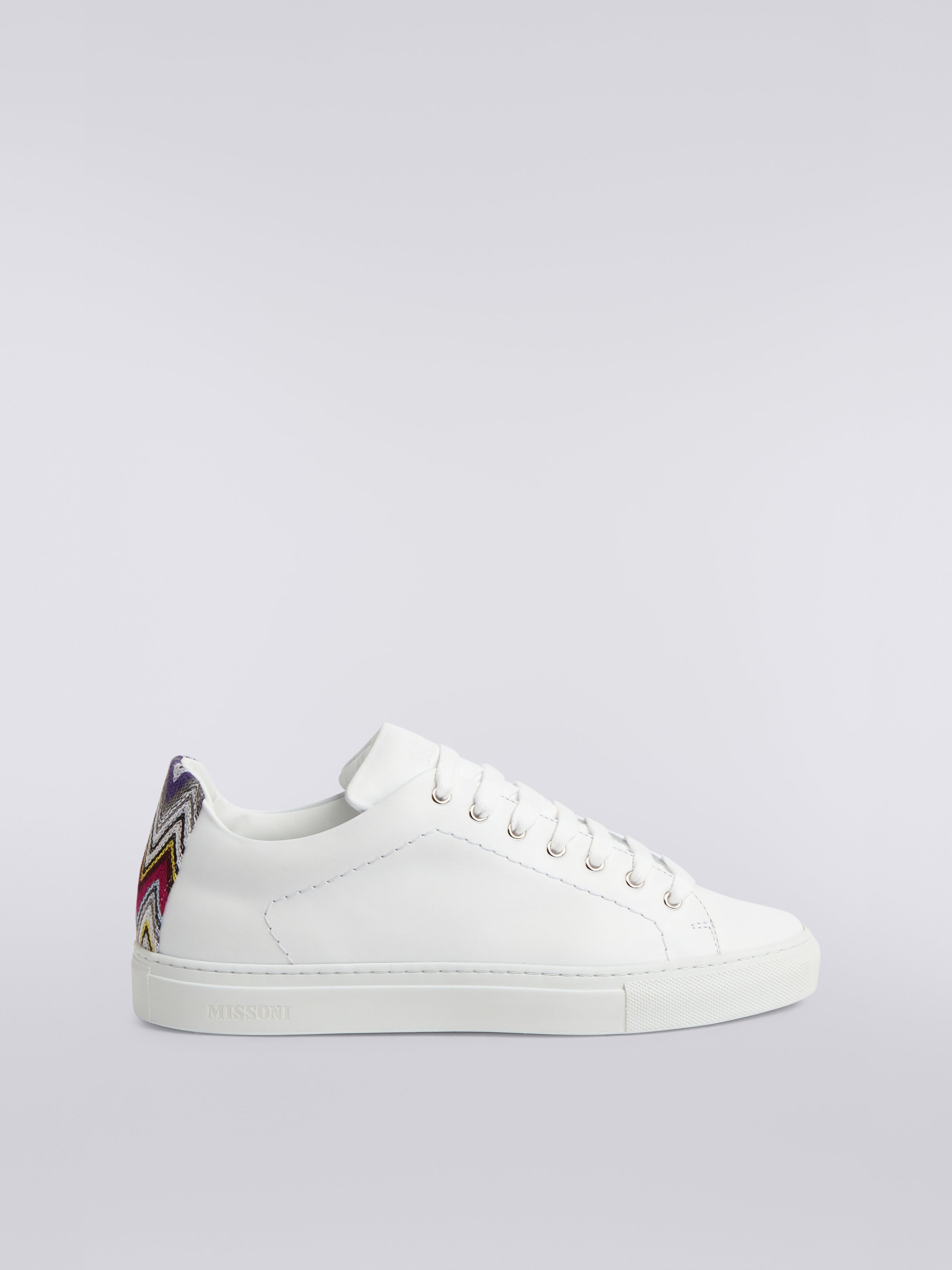 Sneakers in pelle con dettagli in maglia chevron, Bianco  - 0