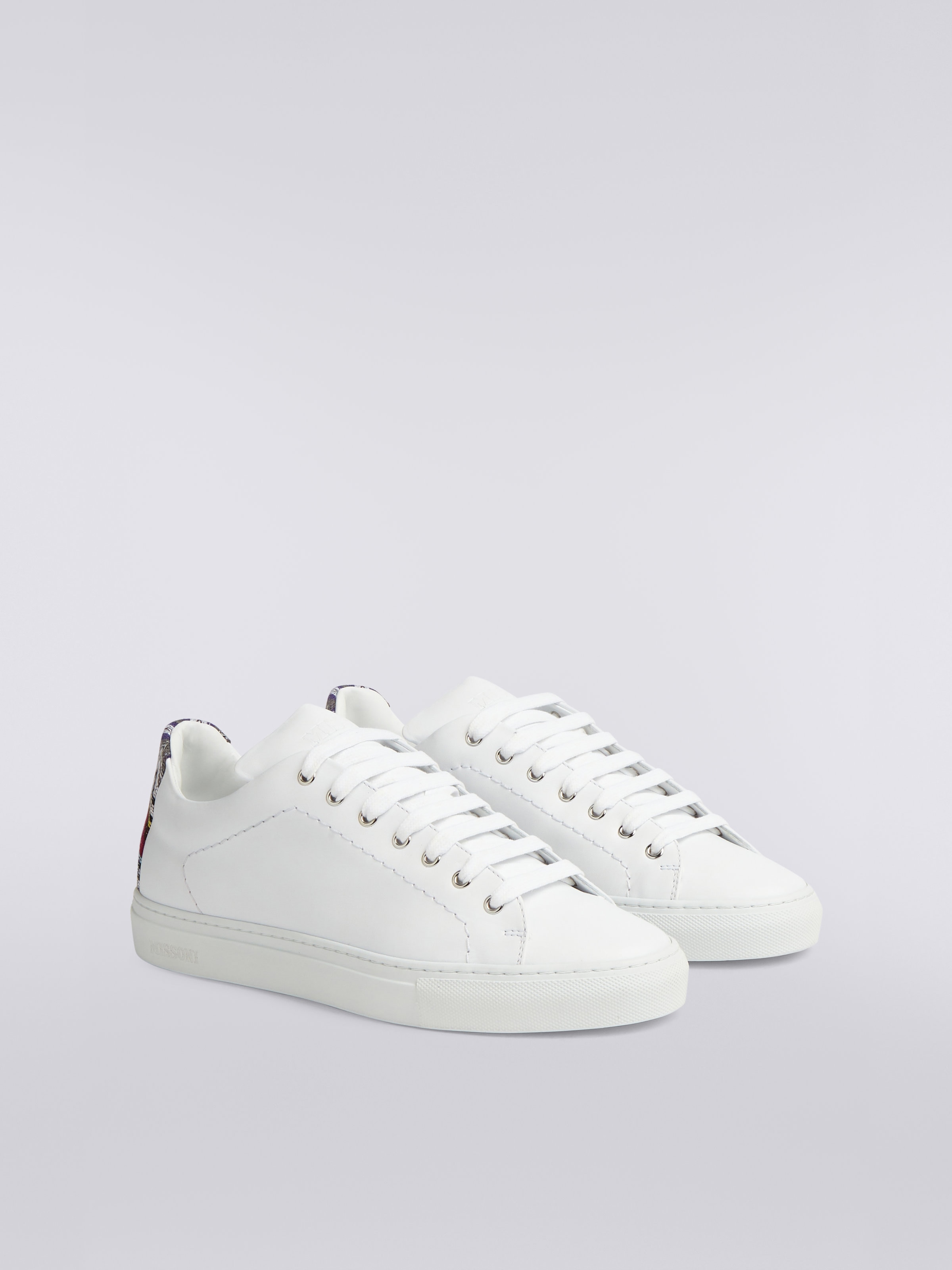 Zapatillas de piel con detalles de punto de espigas, Blanco  - 1