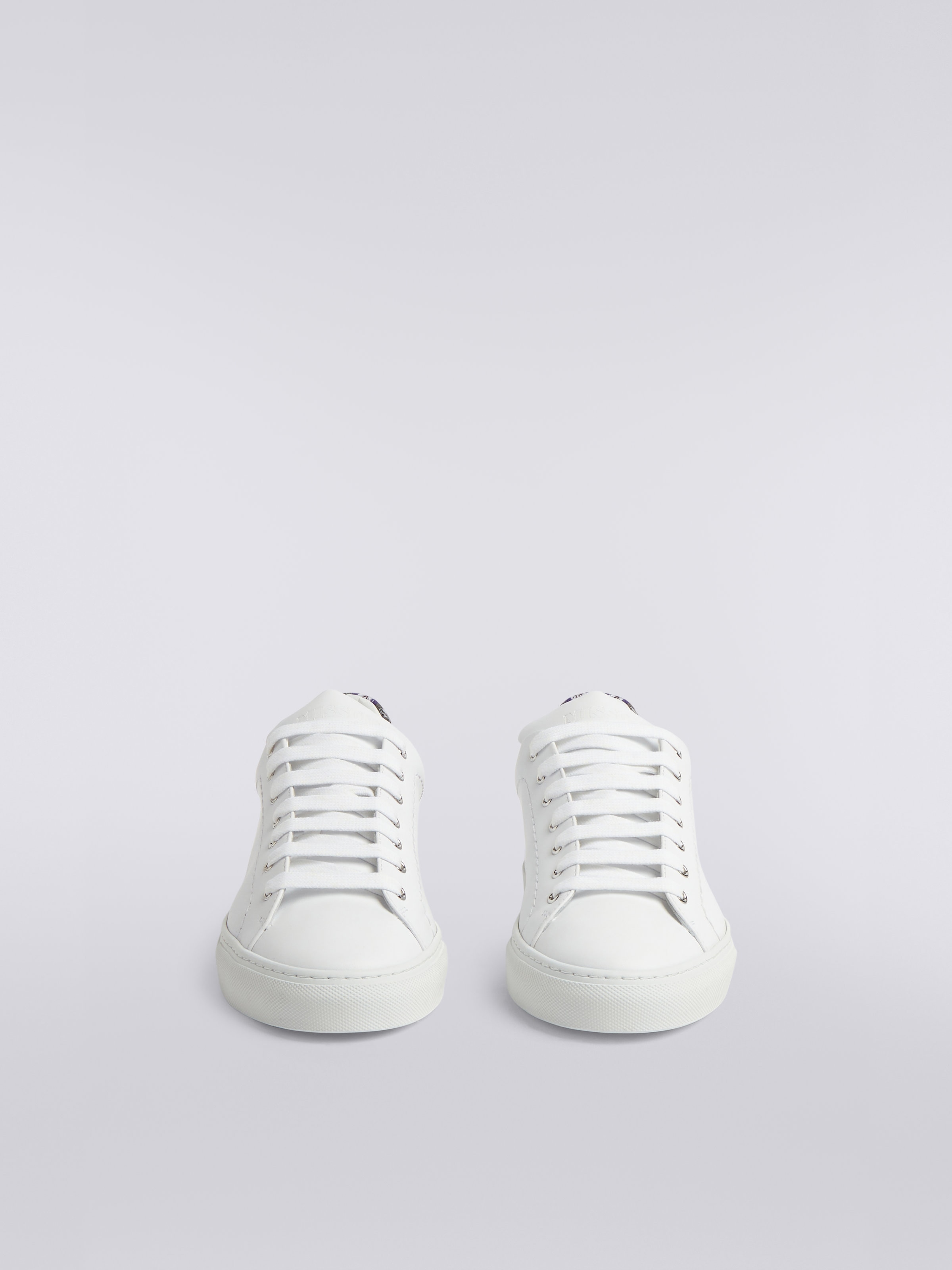 Leather trainers with chevron knit details, White  - 2