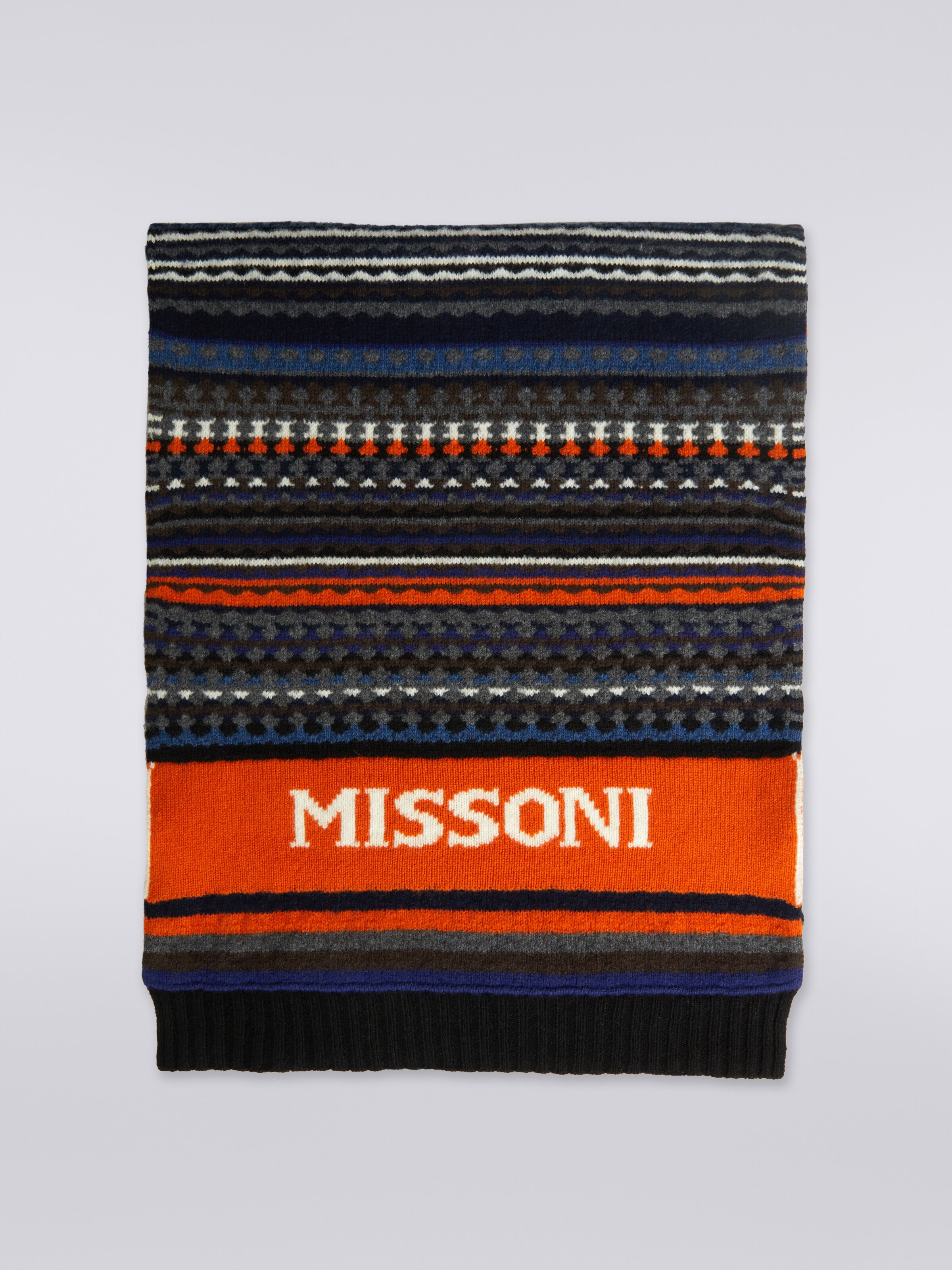 Écharpe en laine jacquard avec logo, Multicolore  - 0