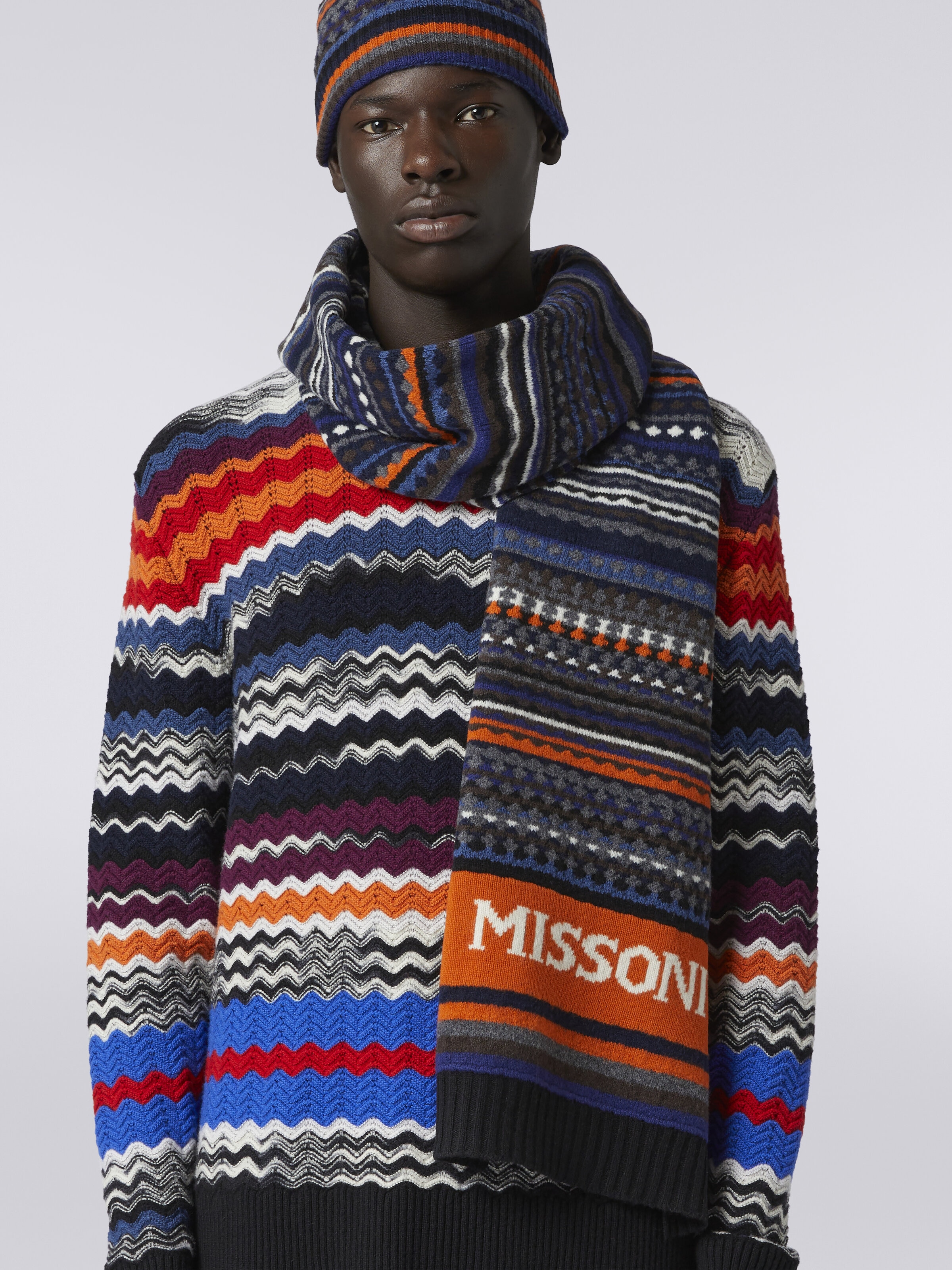 Écharpe en laine jacquard avec logo, Multicolore  - 2
