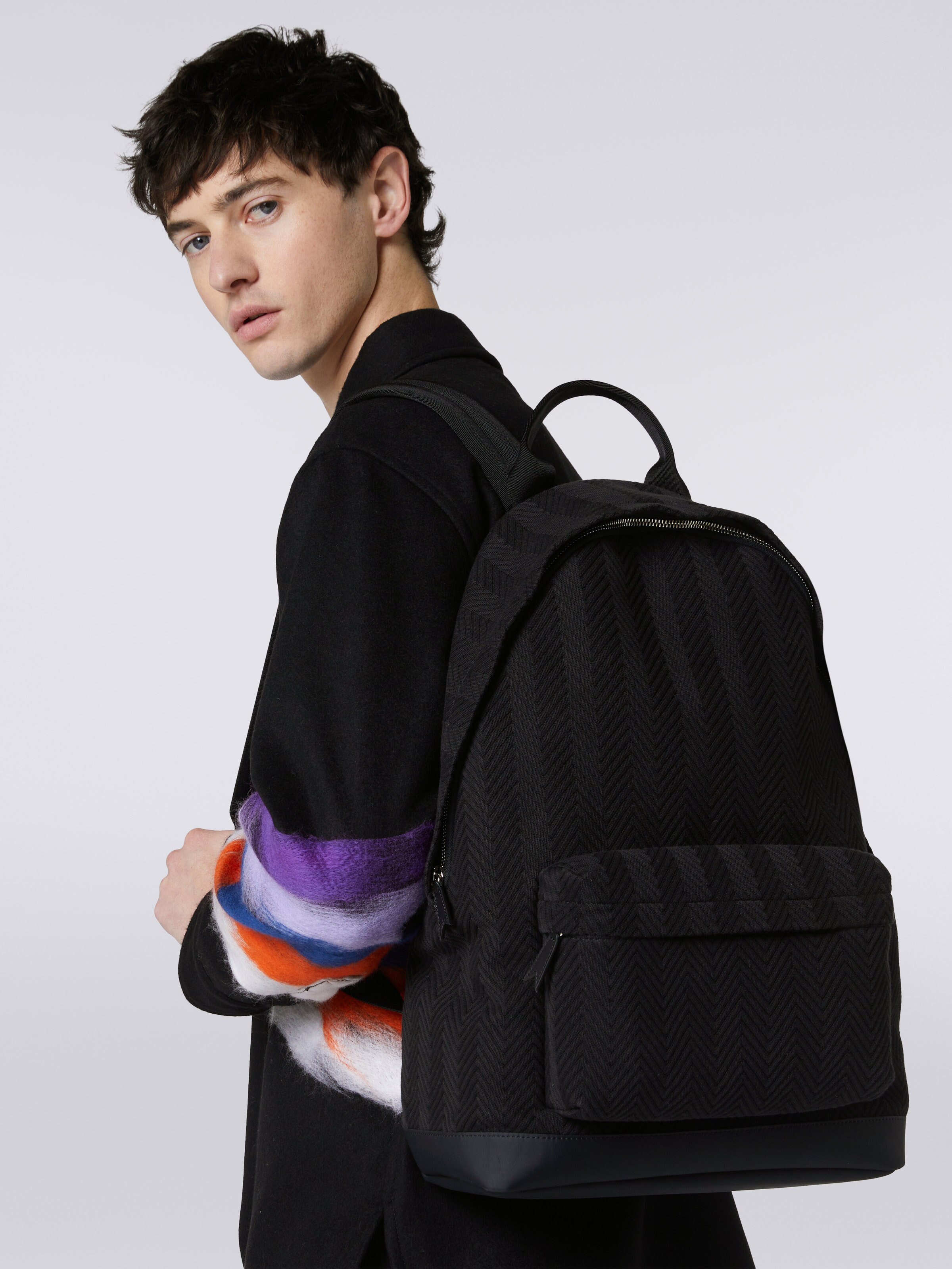 Zaino in tessuto zig zag, Nero    - 4