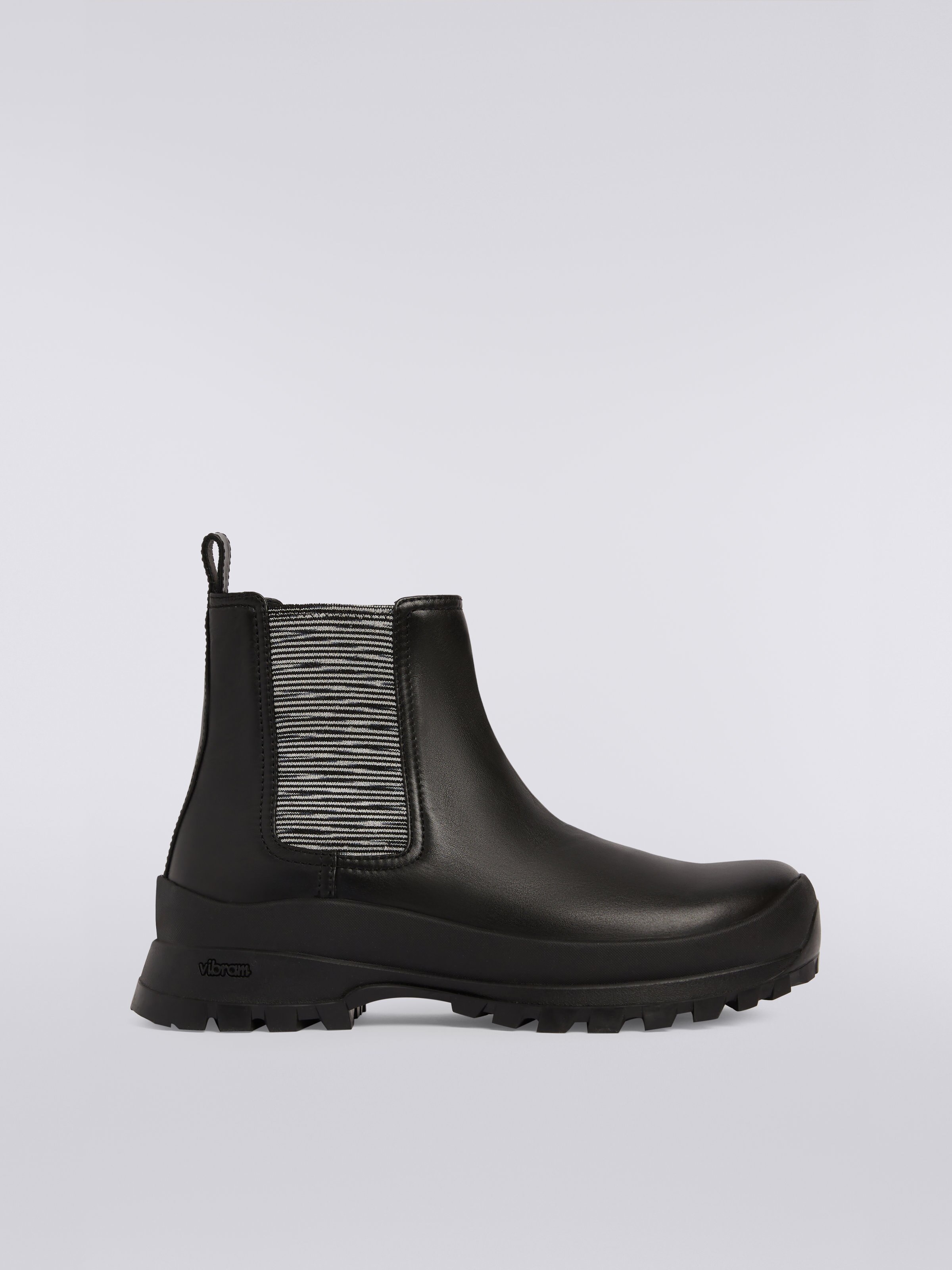 Bottines en cuir avec détails flammés, Noir    - 0