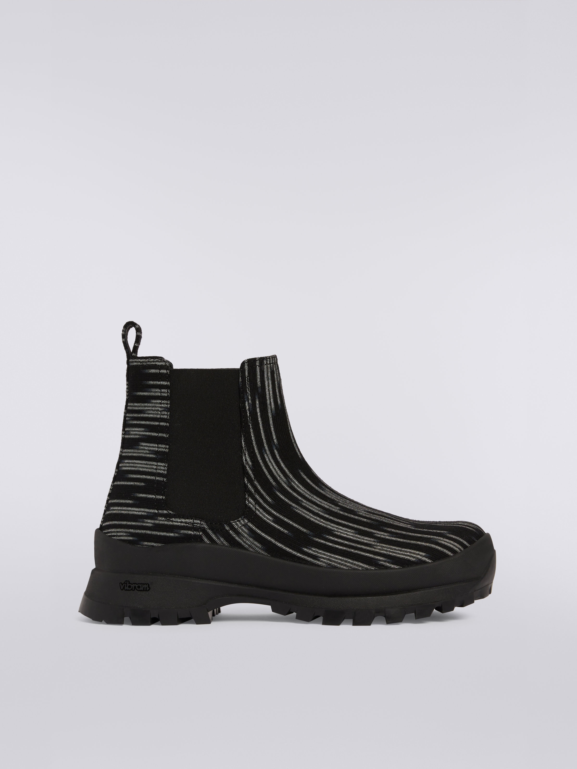 Slub fabric ankle boots, Black & White - 0