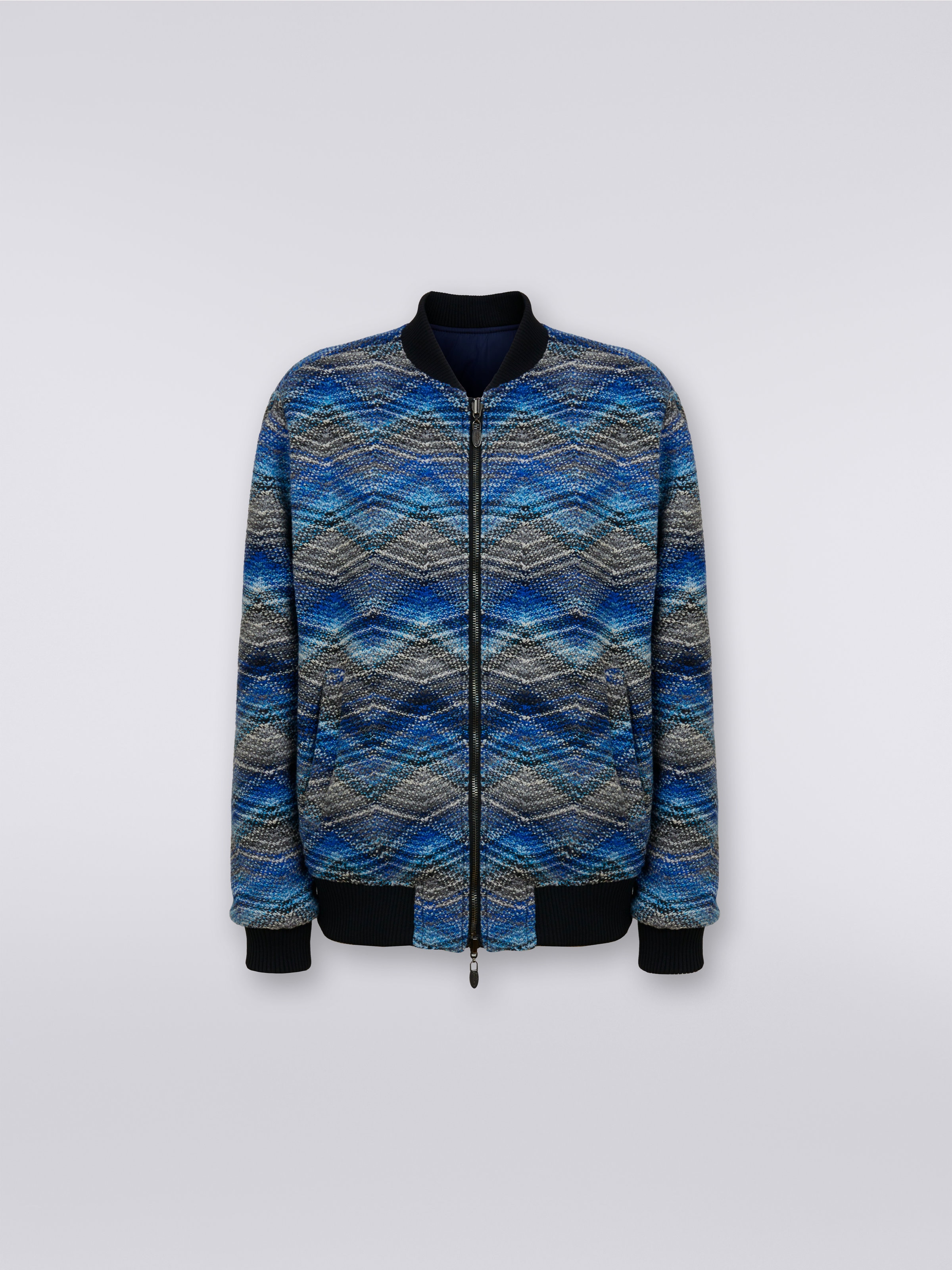 Wool blend chevron bomber jacket, Blue - 0