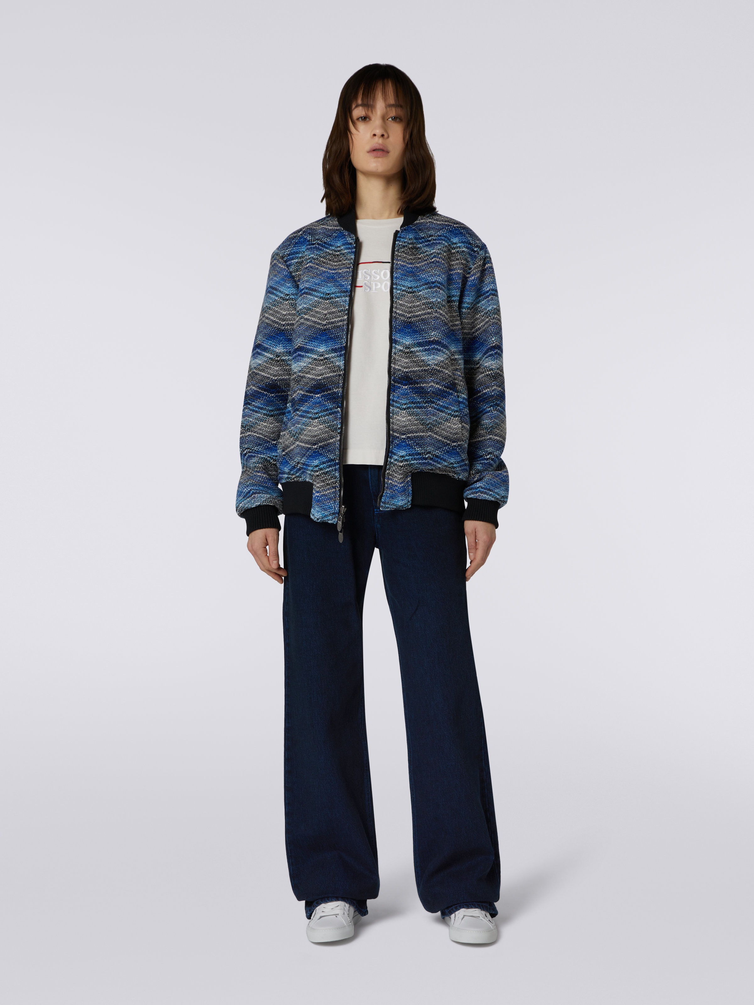 Wool blend chevron bomber jacket, Blue - 1