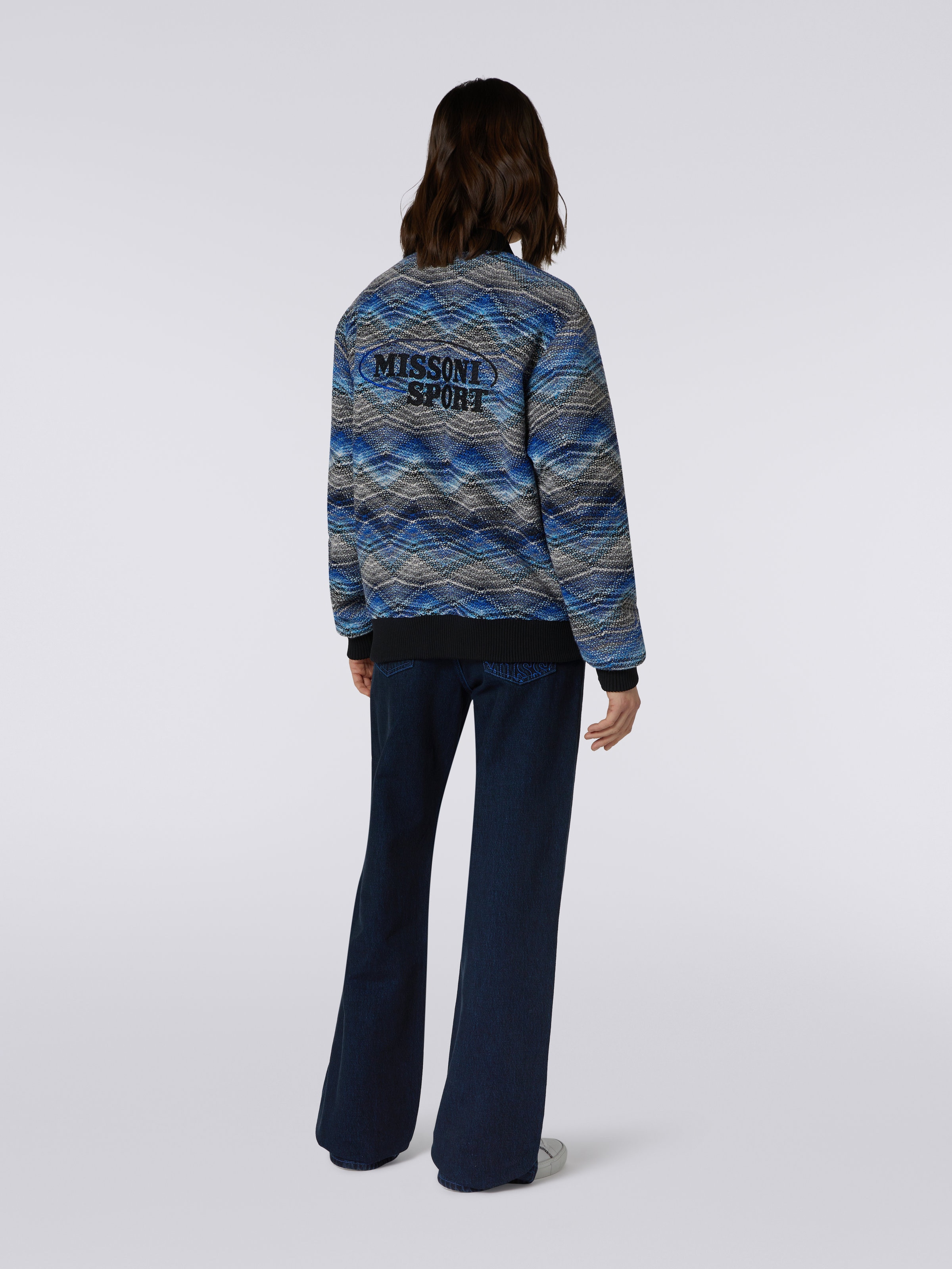 Wool blend chevron bomber jacket, Blue - 3