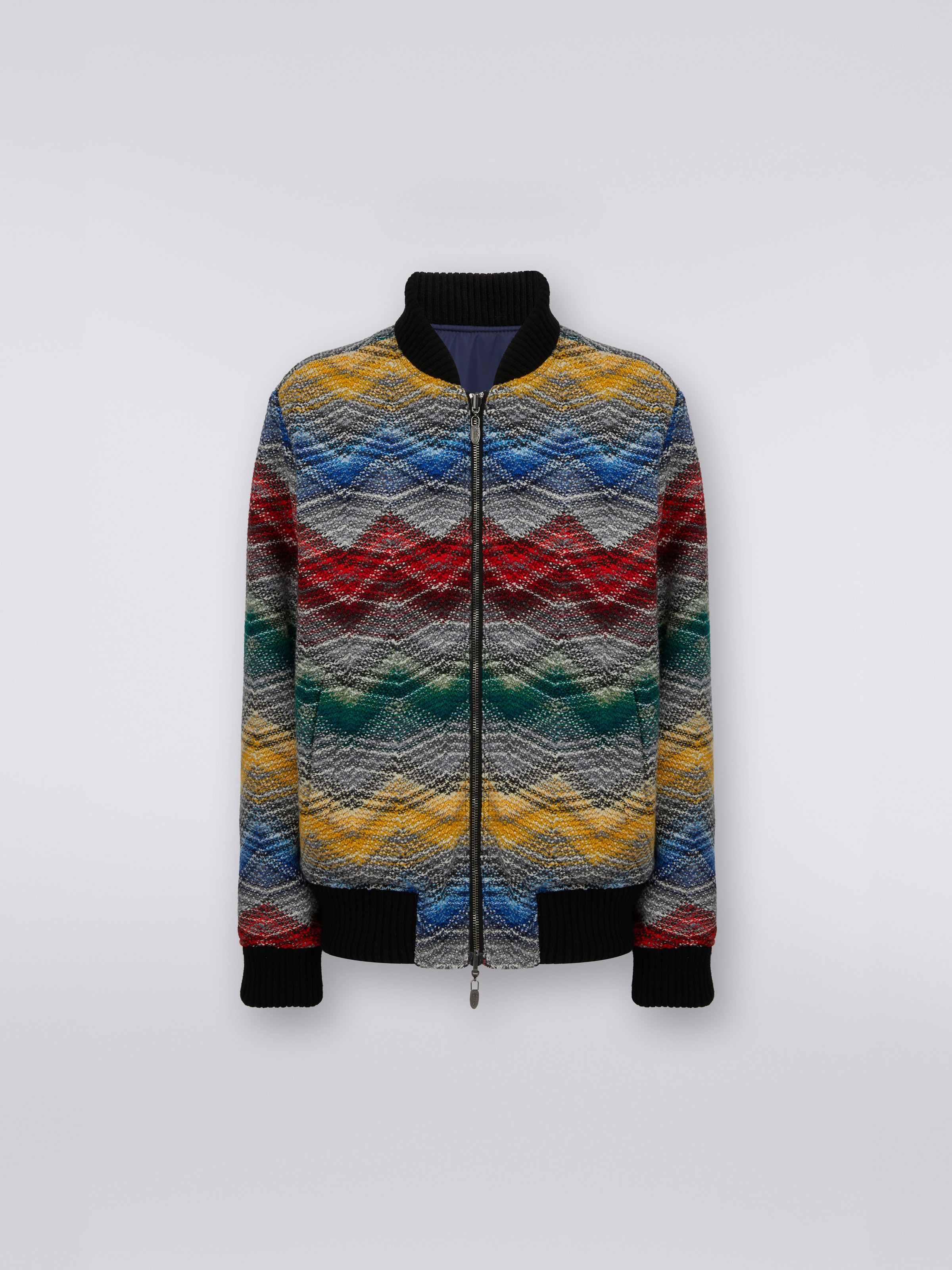 Wool blend chevron bomber jacket, Multicoloured  - 0