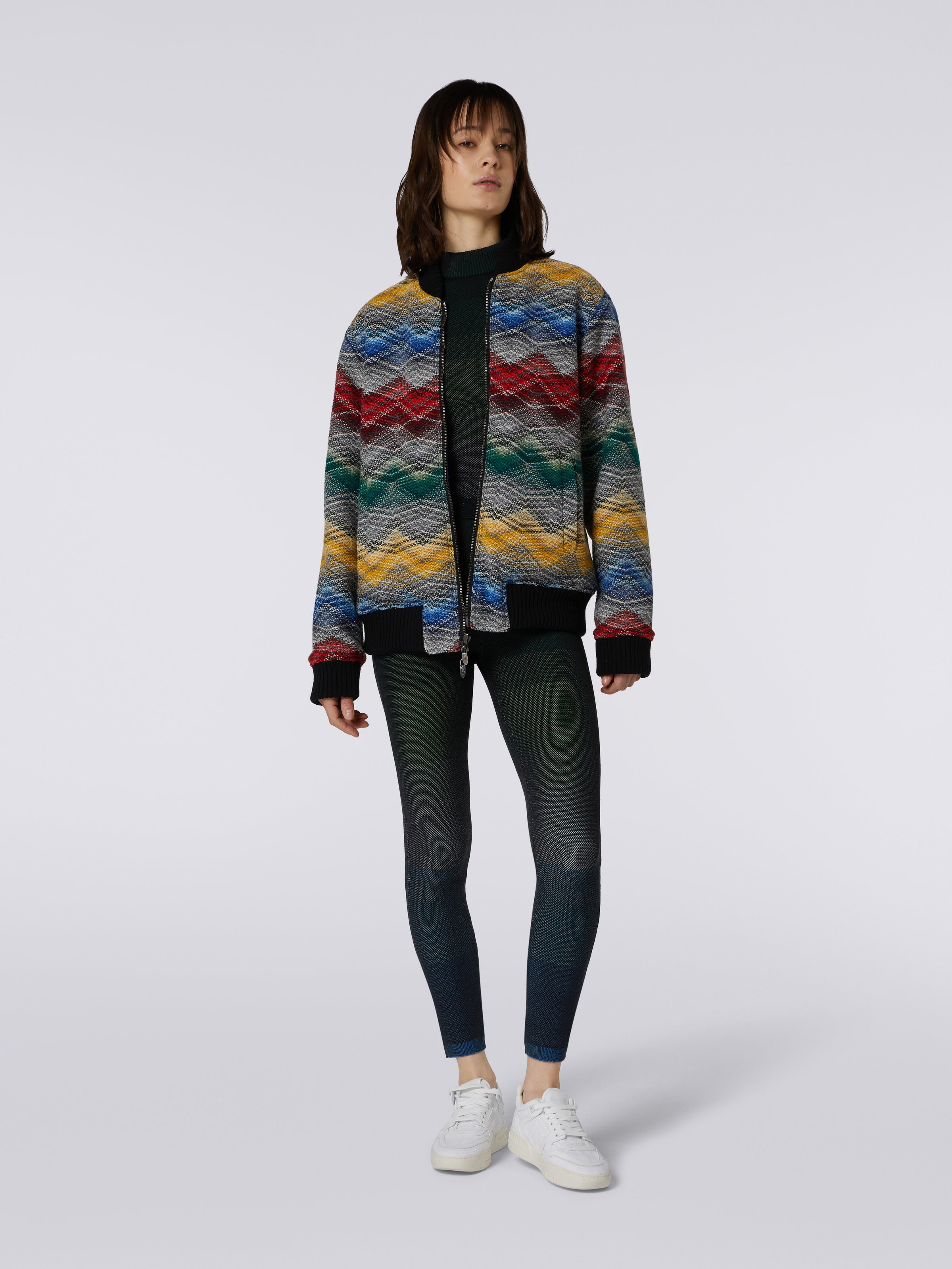 Wool blend chevron bomber jacket, Multicoloured  - 2