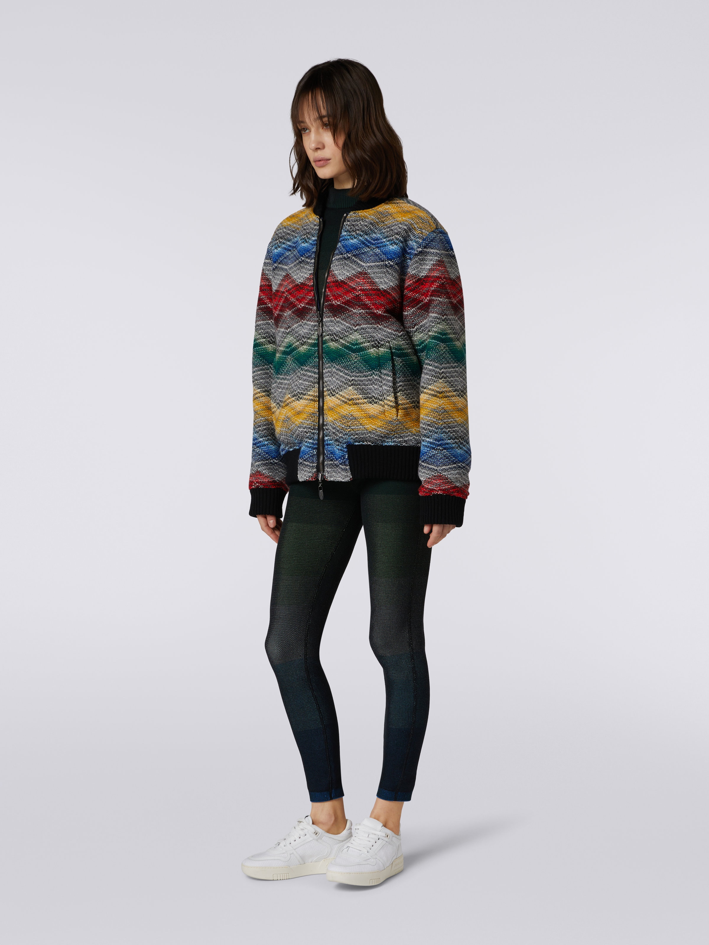 Wool blend chevron bomber jacket, Multicoloured  - 3