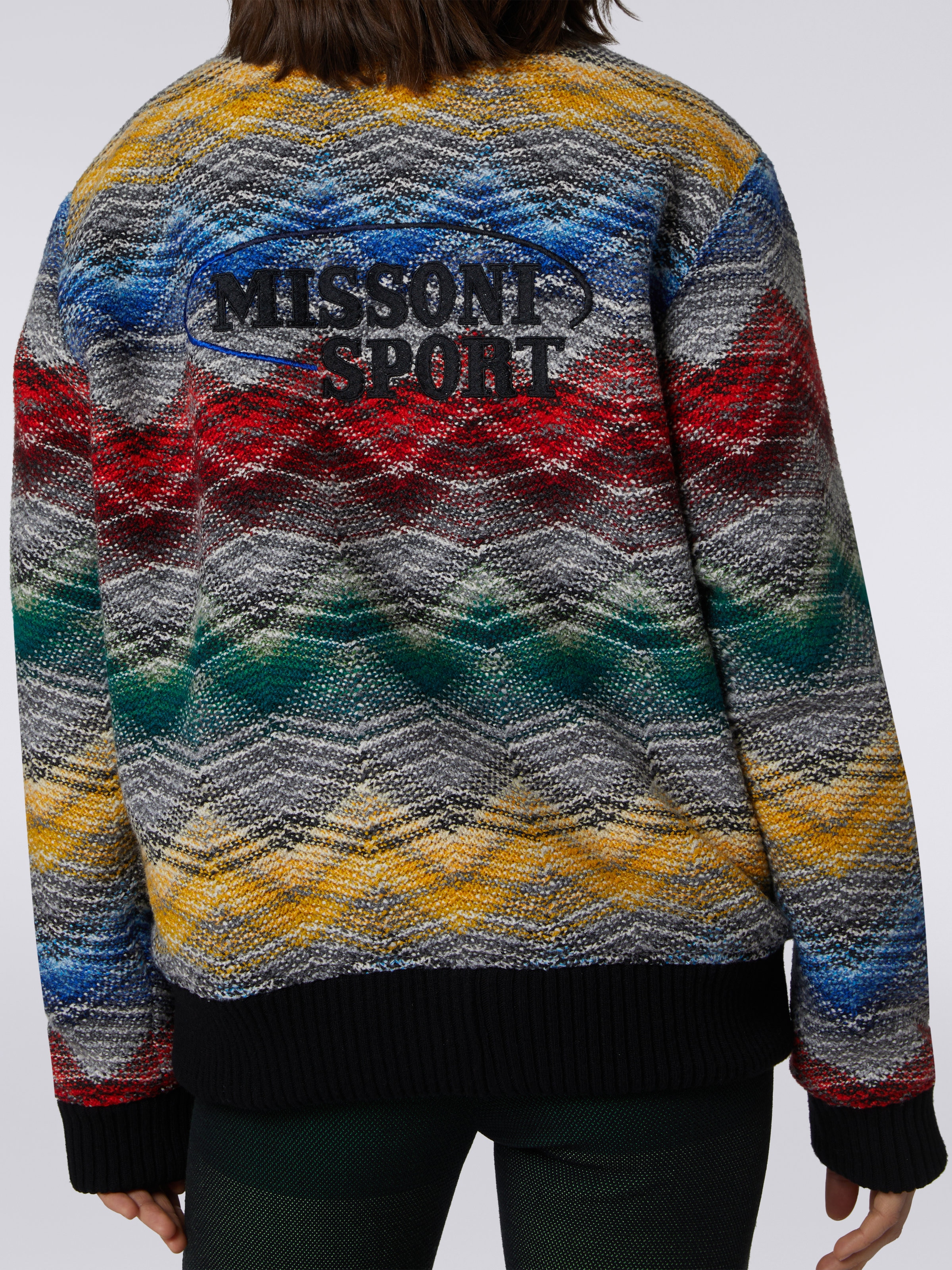 Wool blend chevron bomber jacket, Multicoloured  - 5